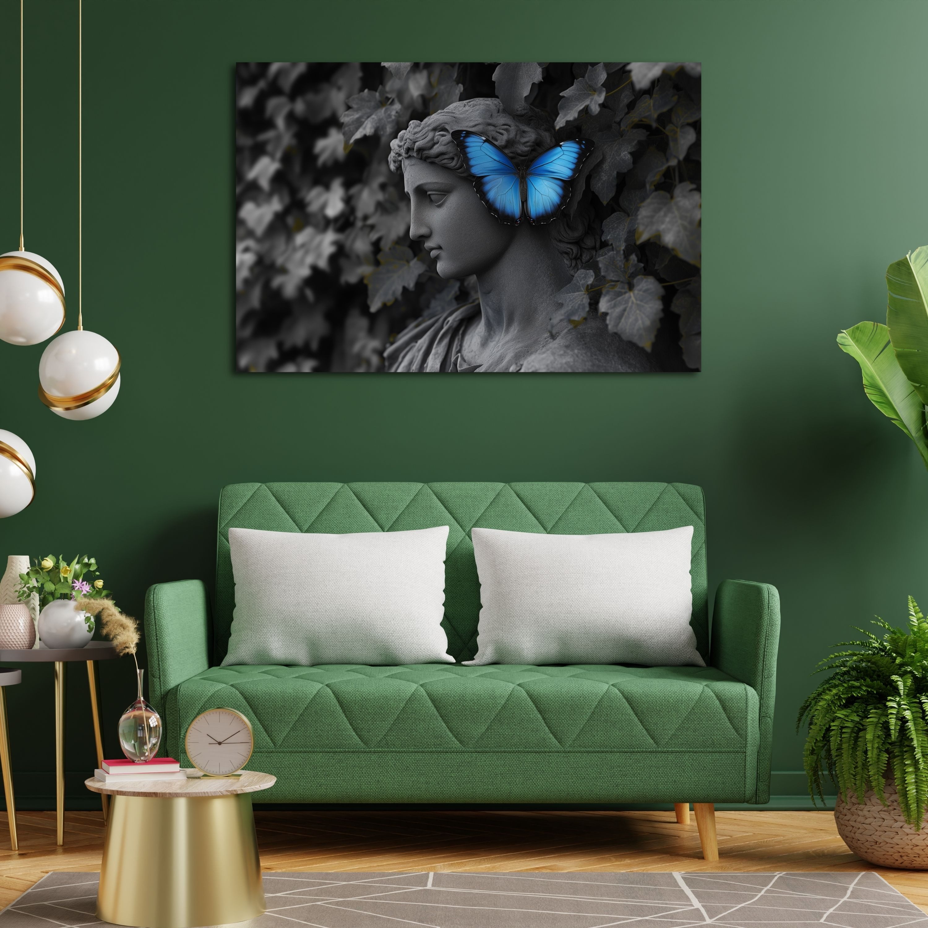 DARO Design Leinwandbild Modern Abstrakt Wandbilder XXL Wandbild Wand Deko Leinwand Bilder, (blauer Schmetterling - Bild groß Wohnzimmer Schlafzimmer Küche Esszimmer Einteilig Querformat Fotodruck Leinwände Wanddeko Abstrakte Kunst Boho), 30x20cm