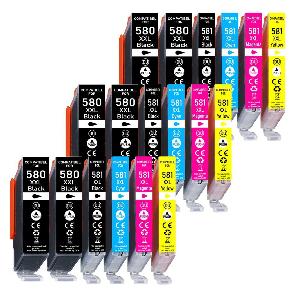 Druckerparadies 18er Multipack für Canon 580 581 XXL Druckerpatronen Set Tintenpatrone (18-tlg., TS6150 TS6151 TS6240 TS6241 TS6250 TS6251 TS6350 TS6351 TS705)