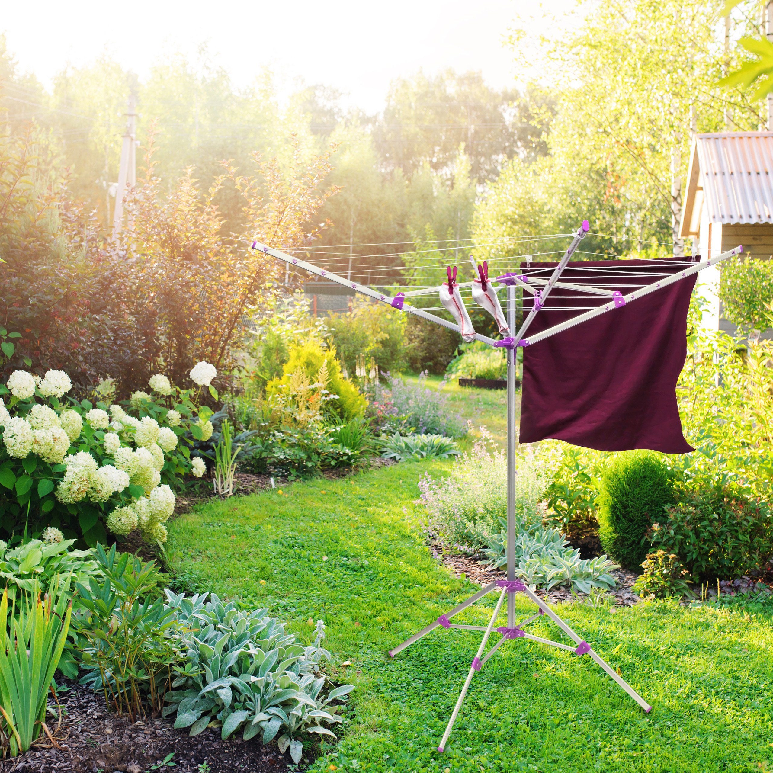 relaxdays Wäschespinne 19 m Leine mit Standfuß