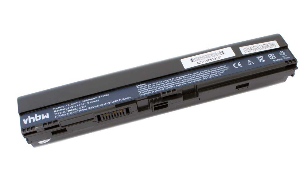 vhbw kompatibel mit Acer Aspire One 725, V5, 756, AOV5, AO756, AO725, 755 Laptop-Akku Li-Ion 2200 mAh (14,4 V)