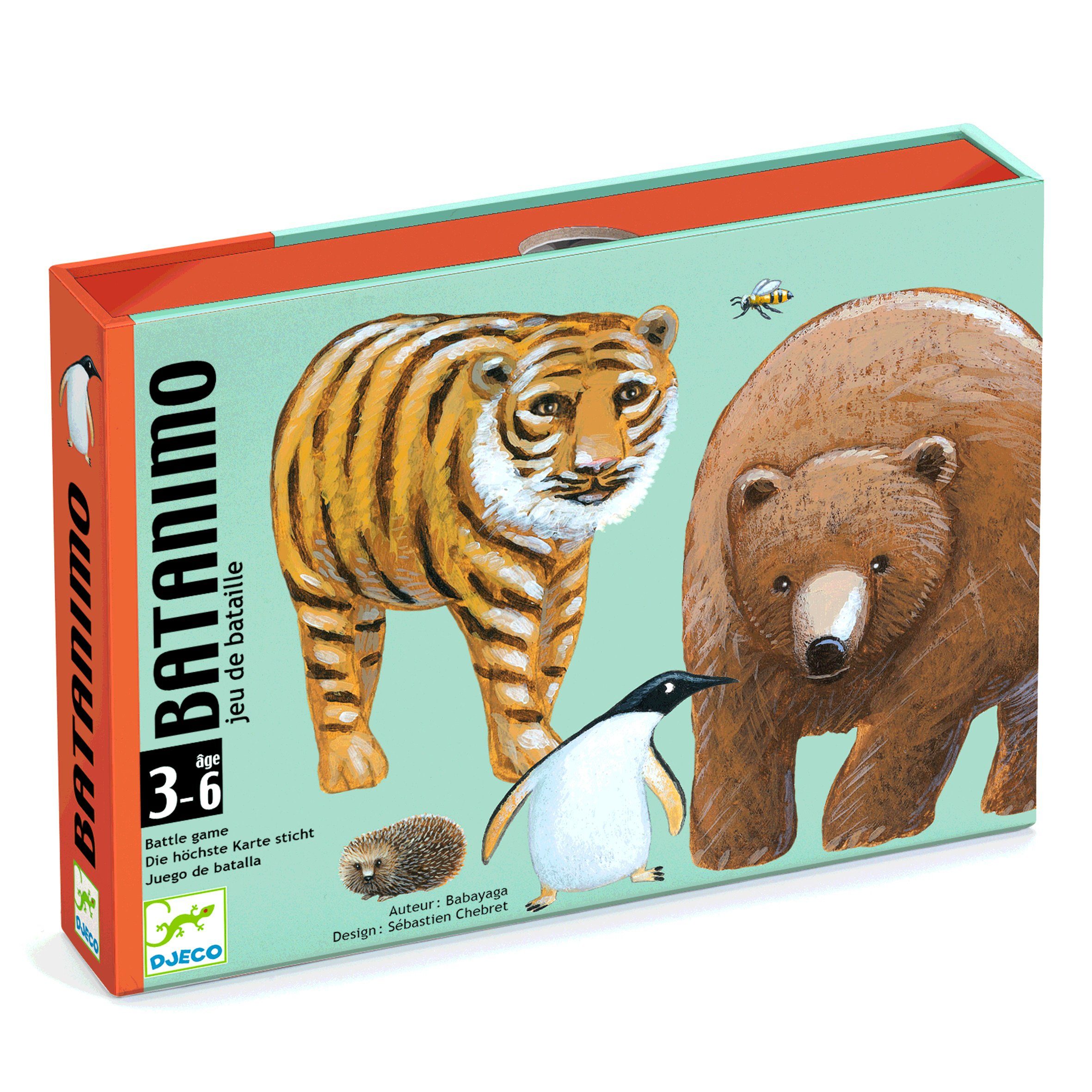 DJECO Spiel Kartenspiel Batanimo Stichspiel mit verschiedenen Tier-Illustrationen