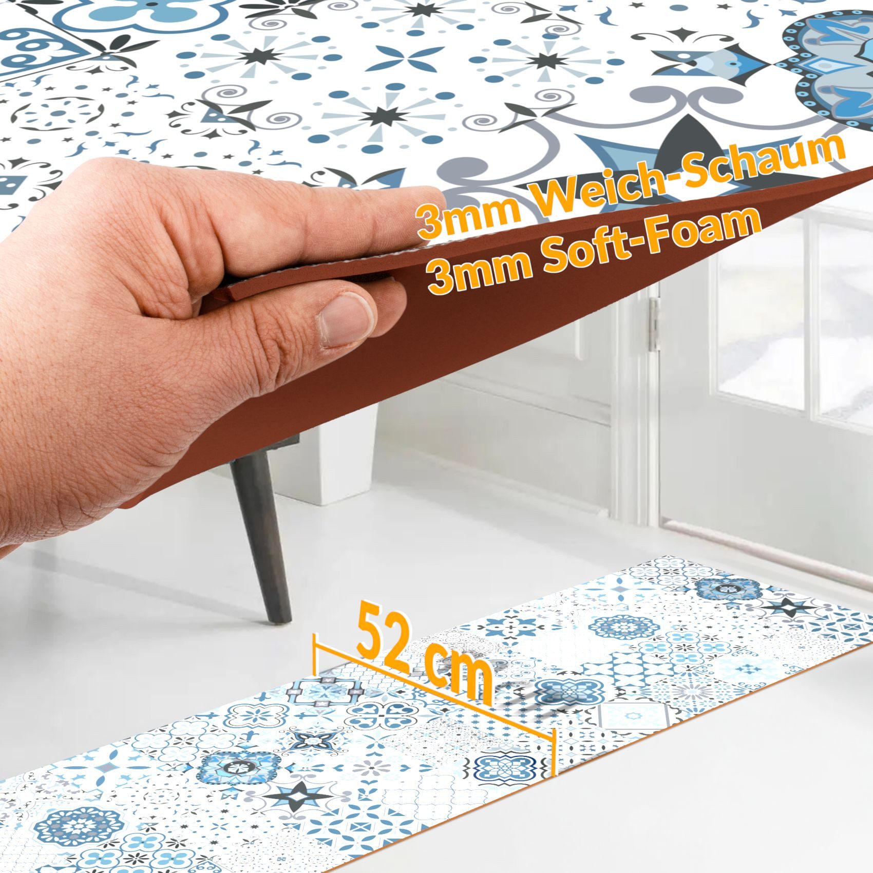 ANRO Küchenläufer MIRZA Hochwertig abwischbar Flurläufer Teppichläufer, Eckig, Höhe: 3 mm, Genarbt PVC