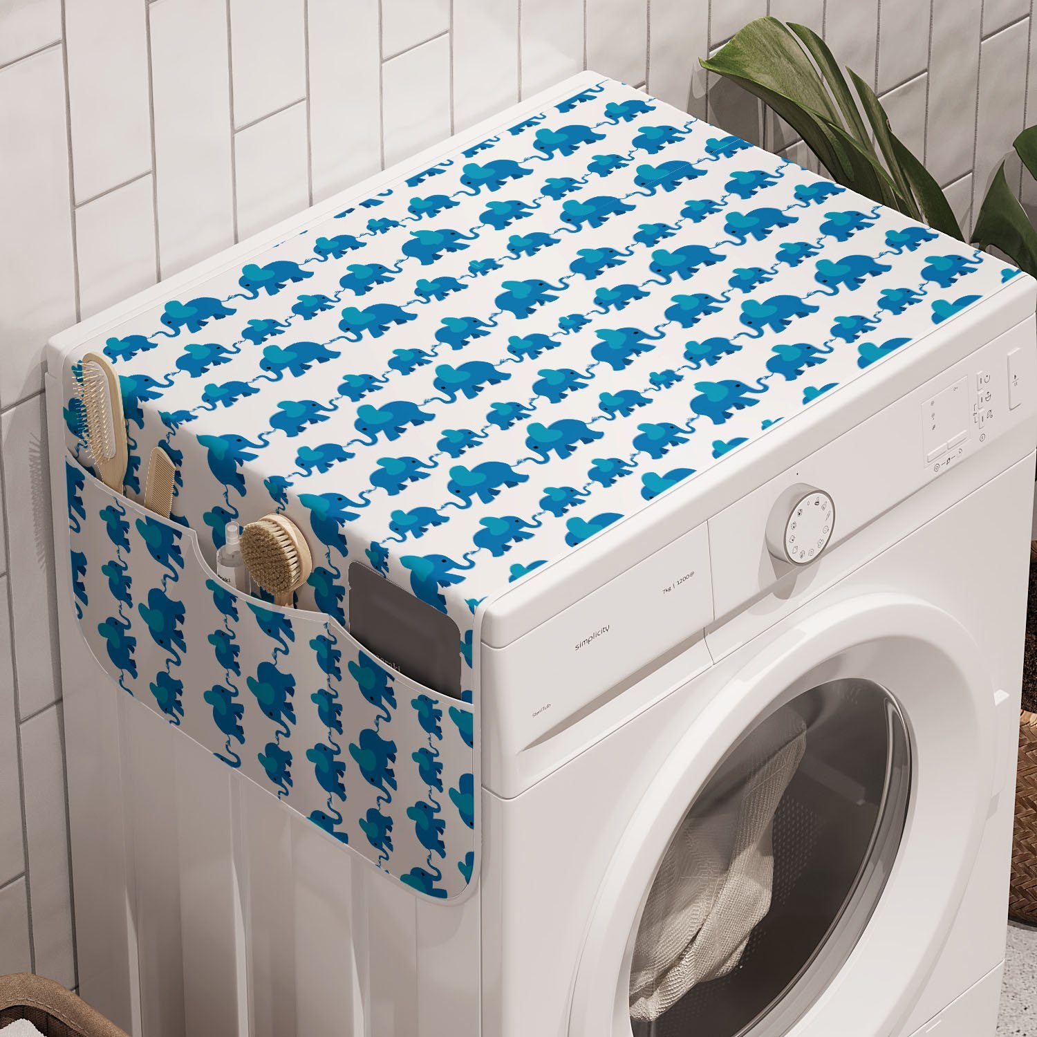 Abakuhaus Badorganizer Anti-Rutsch-Stoffabdeckung für Waschmaschine und Trockner, Elefant Blau-Tier-Kind-Theme