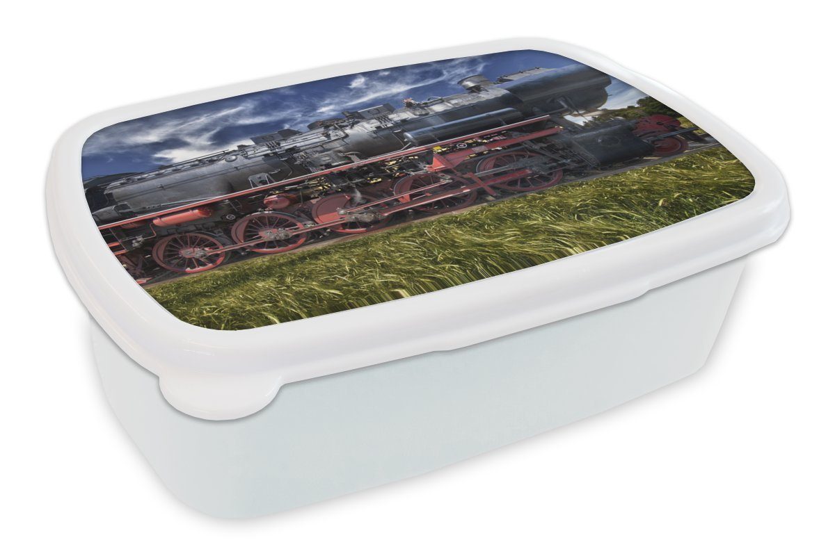 Jungs Mädchen einem für Brotbox auf weiß für (2-tlg), und Kunststoff, Kinder MuchoWow Erwachsene, und Dampflokomotive Lunchbox Feld, Brotdose,