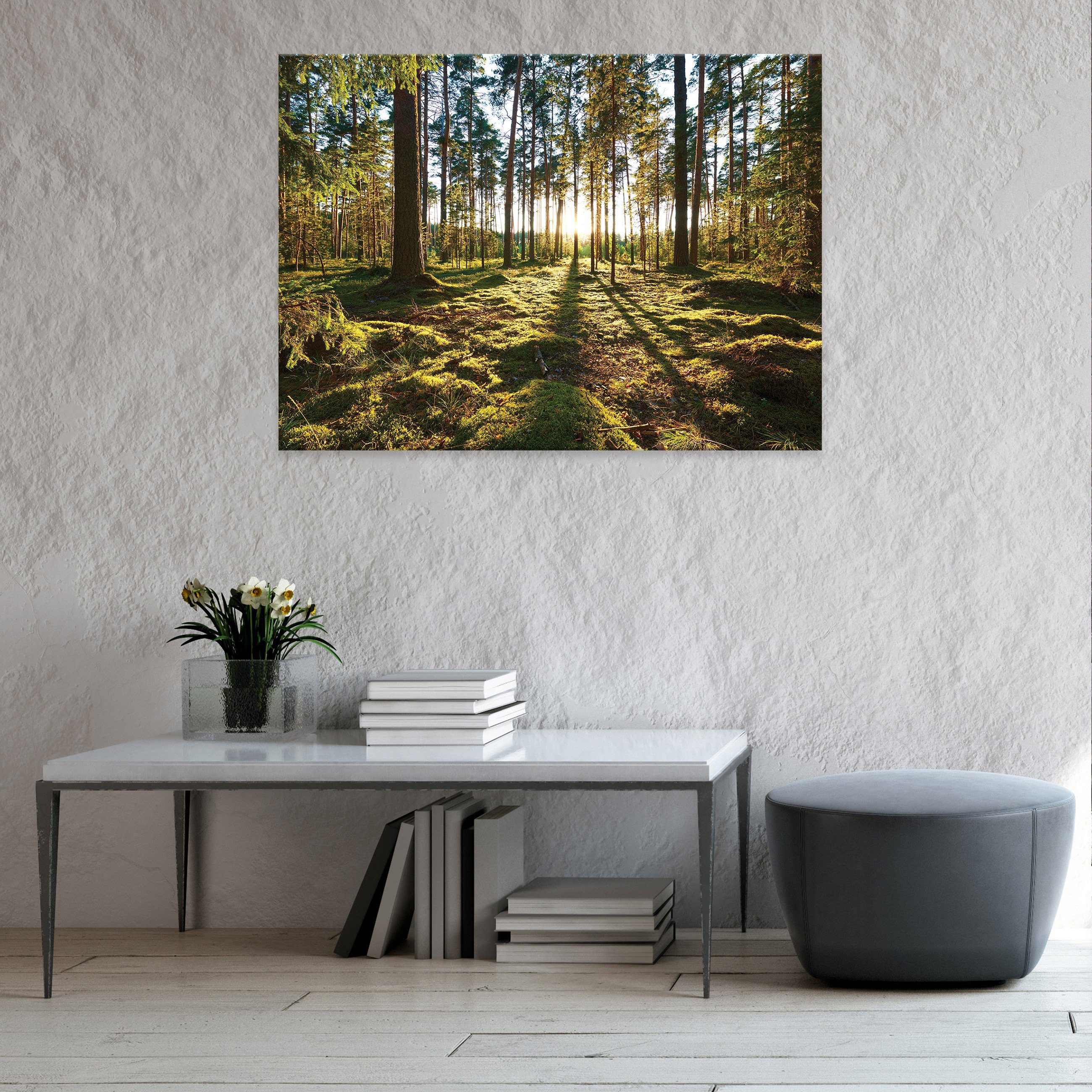 Wallarena Natur Wandbild Modern, Landschaft XXL Sonne Aufhängefertig Wald Leinwandbilder Sonnenwald (Einteilig), Leinwandbild
