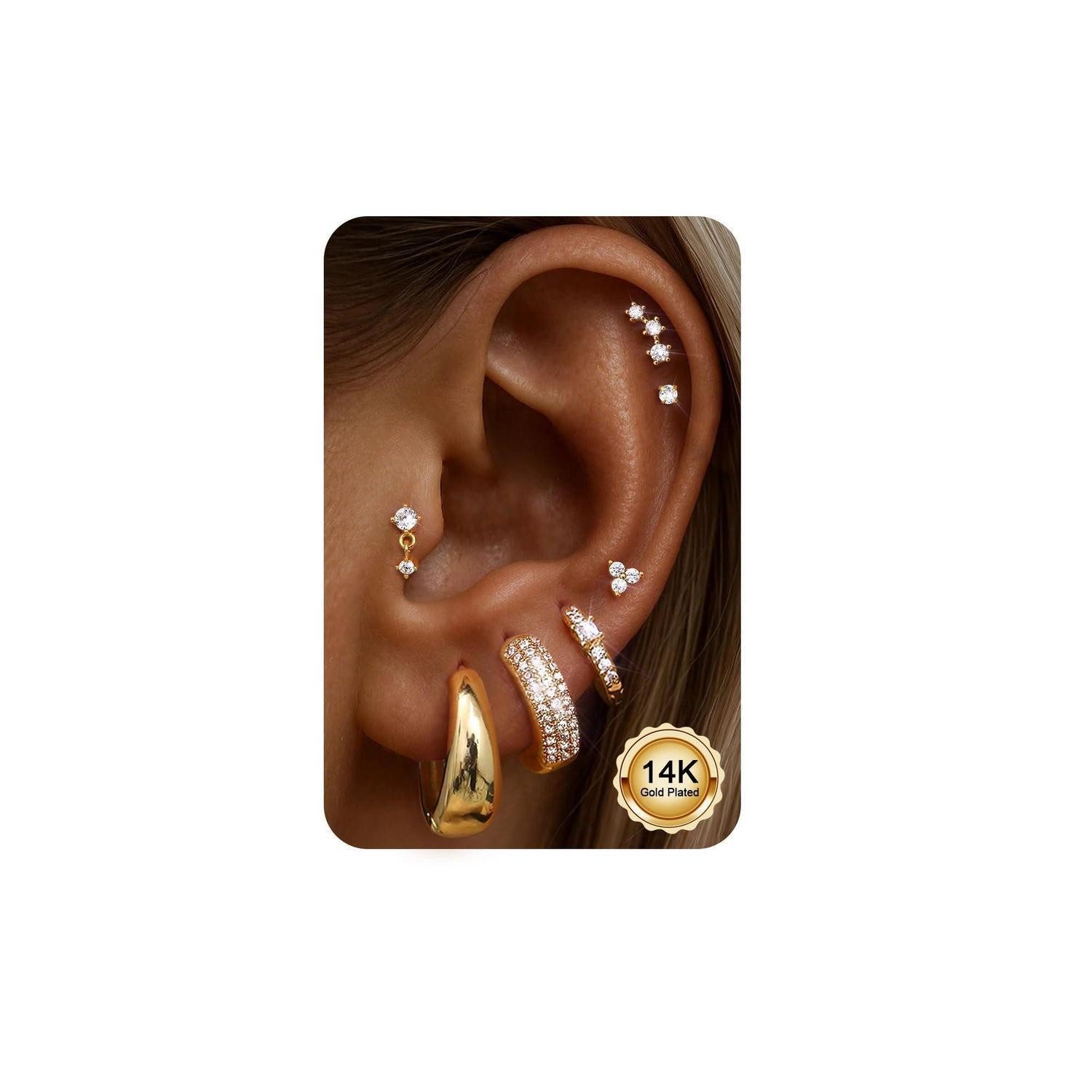 LuxusKollektion Ohrring-Set Ohrringe 7 Paar Damen 14K Gold Creolen Huggies