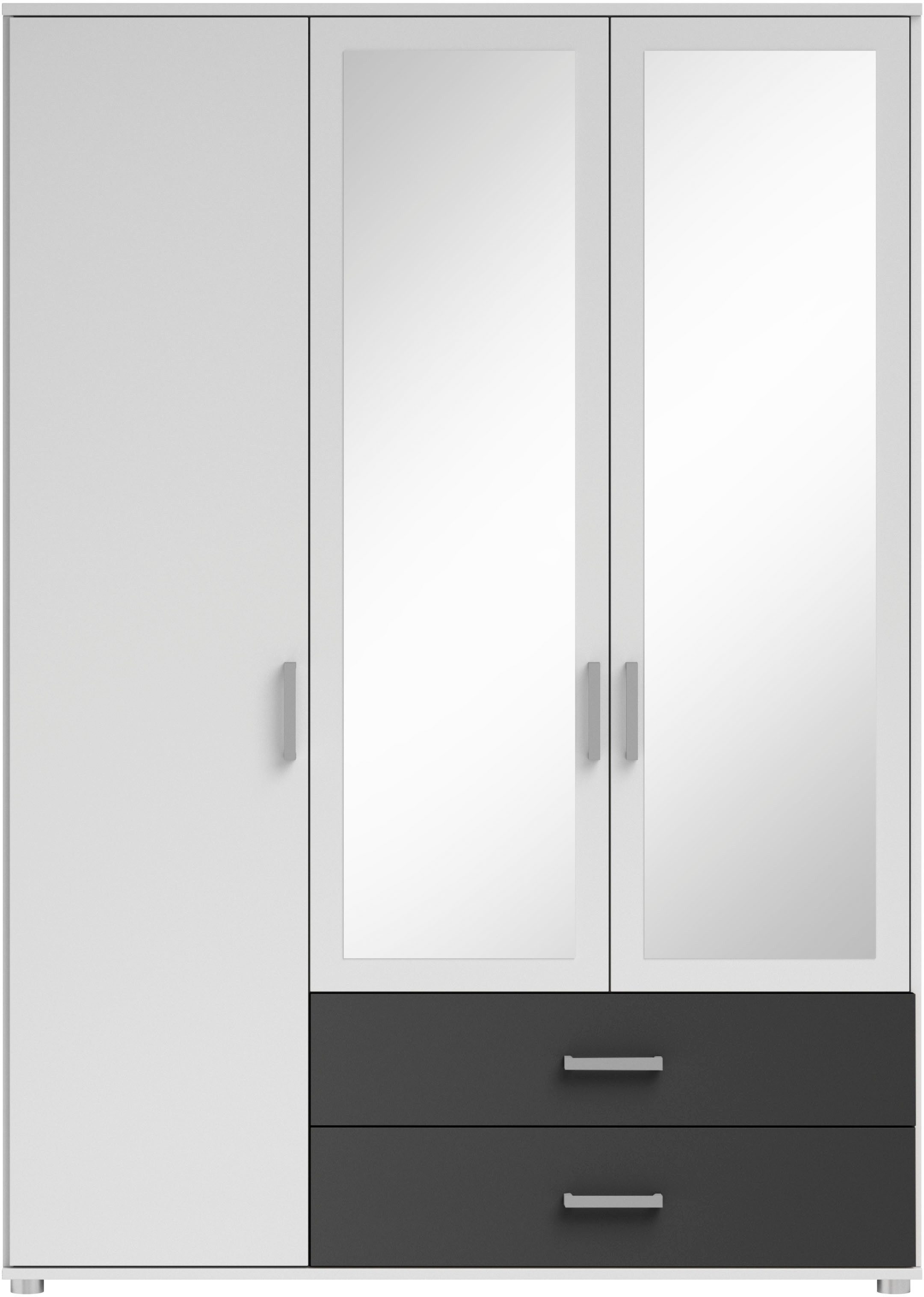 Schlafkontor Drehtürenschrank Ivar Kleiderschrank mit Spiegel inklusive 2 Spiegeltüren und 2 farblich abgesetzten Schubkästen