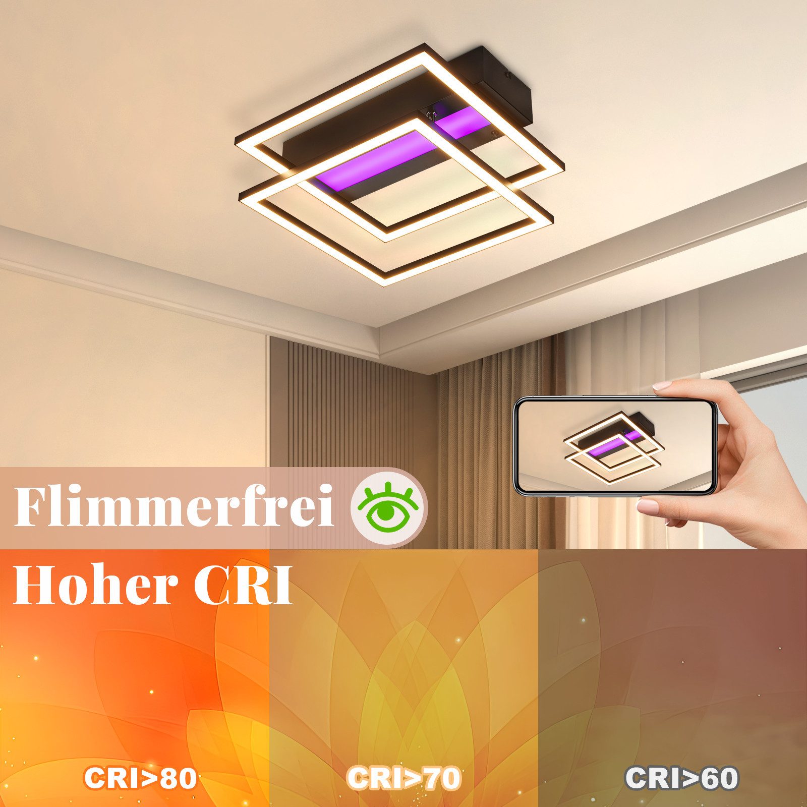 Nettlife LED Deckenleuchte Schwarz RGB Farbwechsel Dimmbar Wohnzimmer 36W M günstig online kaufen