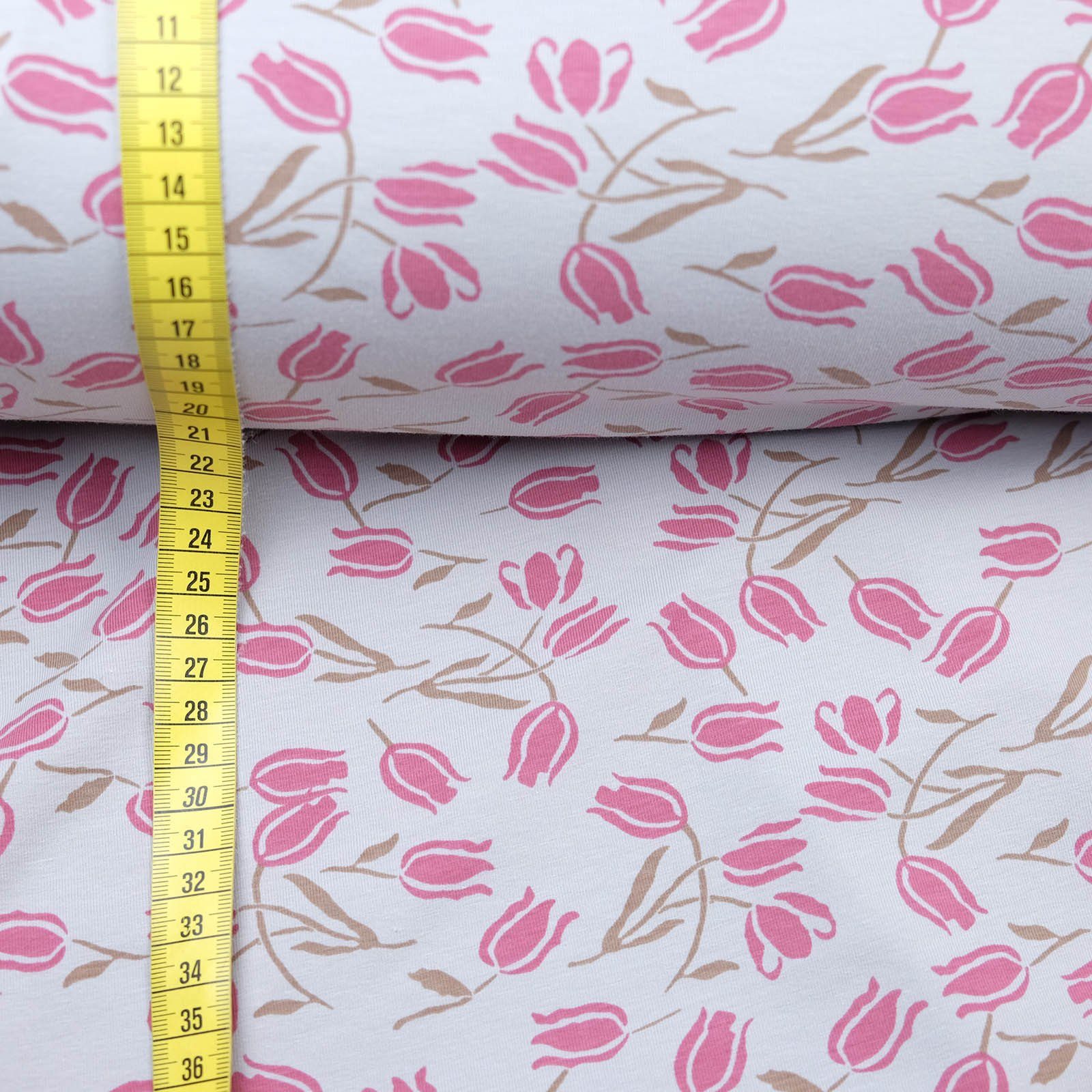 larissastoffe Stoff Bio Jersey Stoff Meterware Blumen Überbreite, magenta rot, Meterware, 50 cm x 160 cm überbreit
