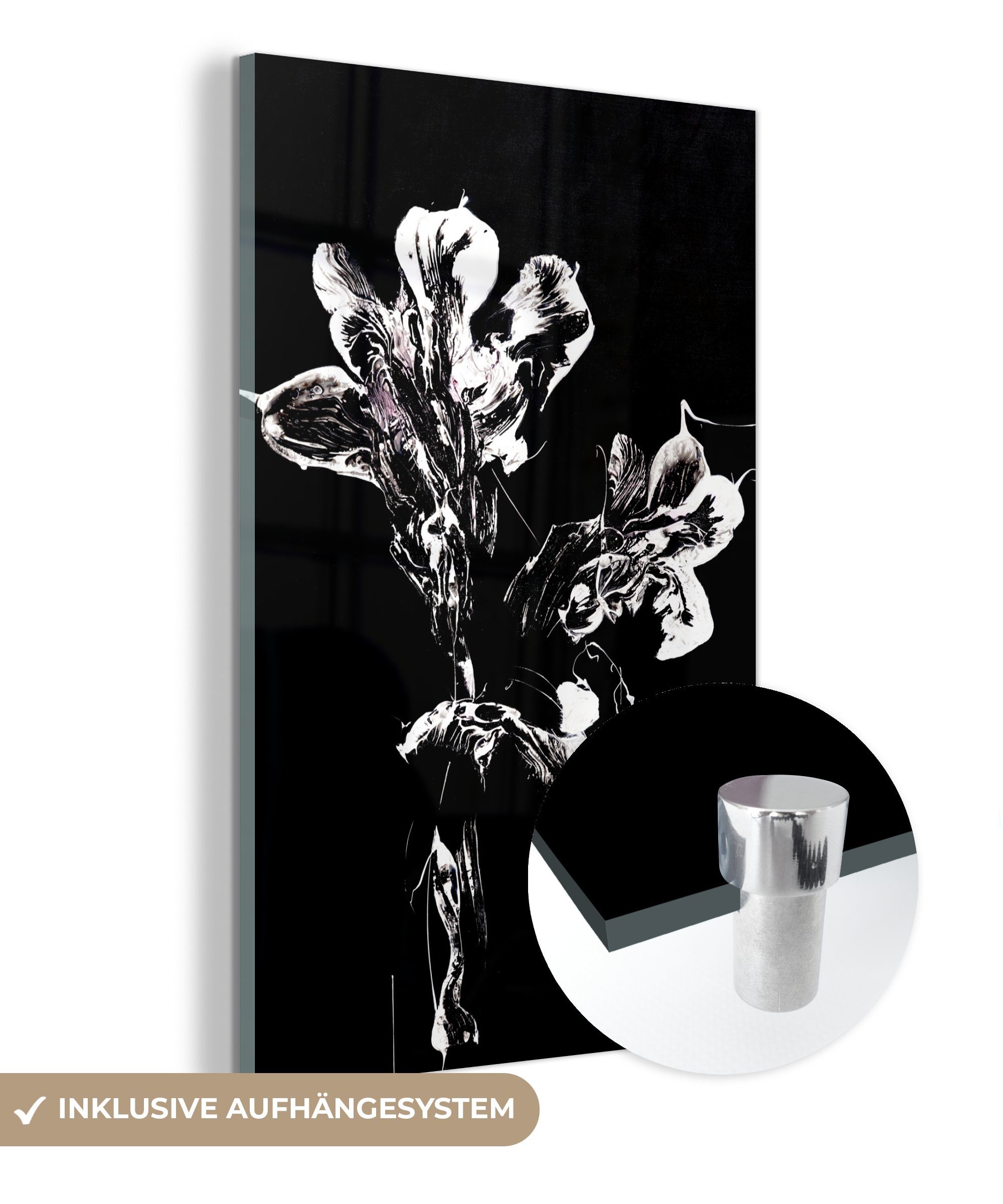 MuchoWow Acrylglasbild Blumen - Farbe - Schwarz - Weiß, (1 St), Glasbilder - Bilder auf Glas Wandbild - Foto auf Glas - Wanddekoration