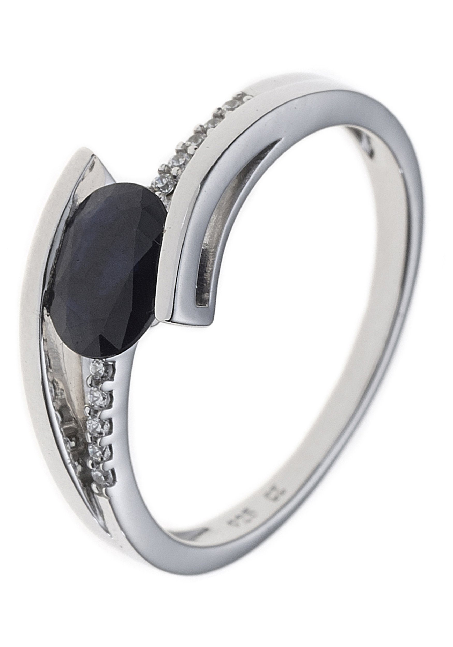 JOBO Diamantring, 14 Karat 585 Weißgold mit Saphir und 10 Diamanten