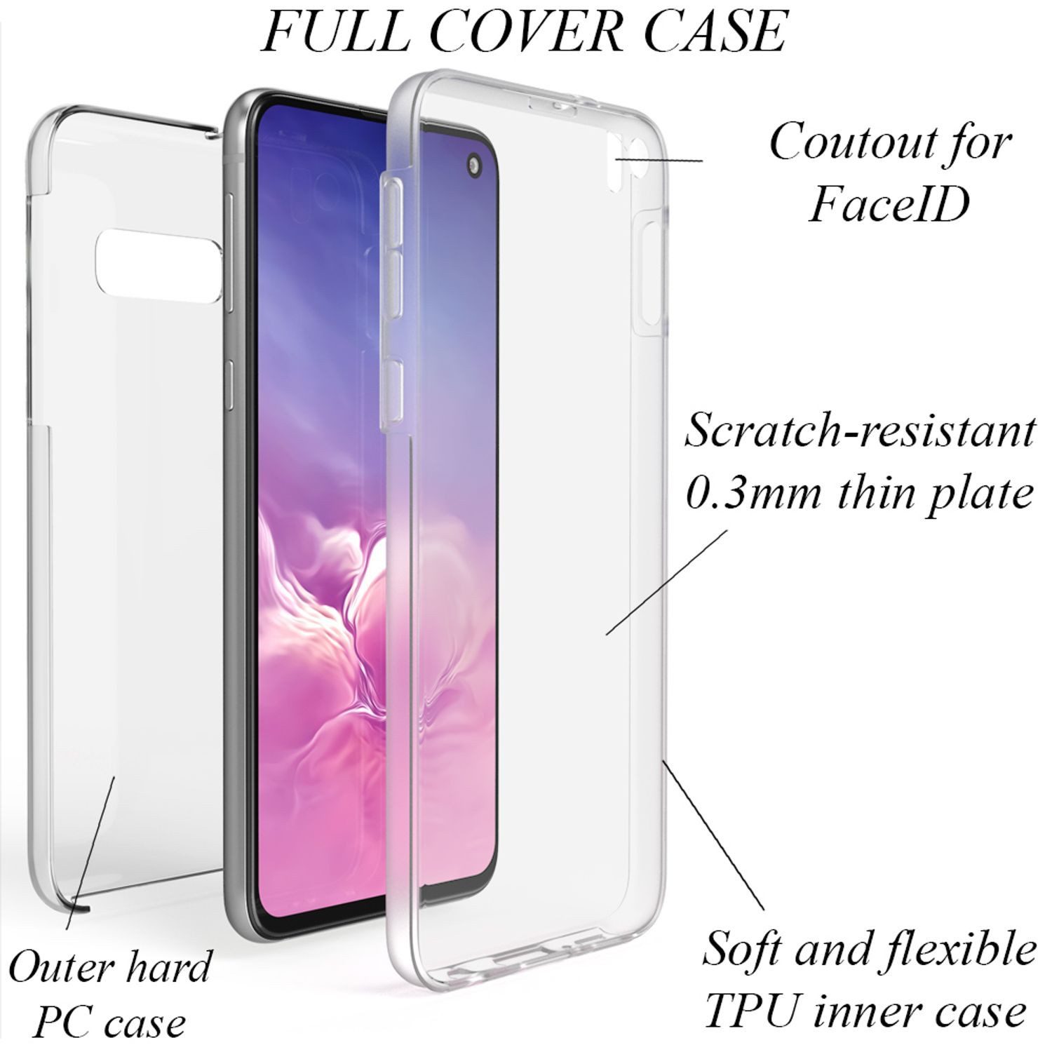 Nalia Smartphone-Hülle Samsung Galaxy S10e 14,7 cm (5,8 Zoll), Klare 360 Grad Hülle / Rundumschutz / Transparent / Displayschutz Case