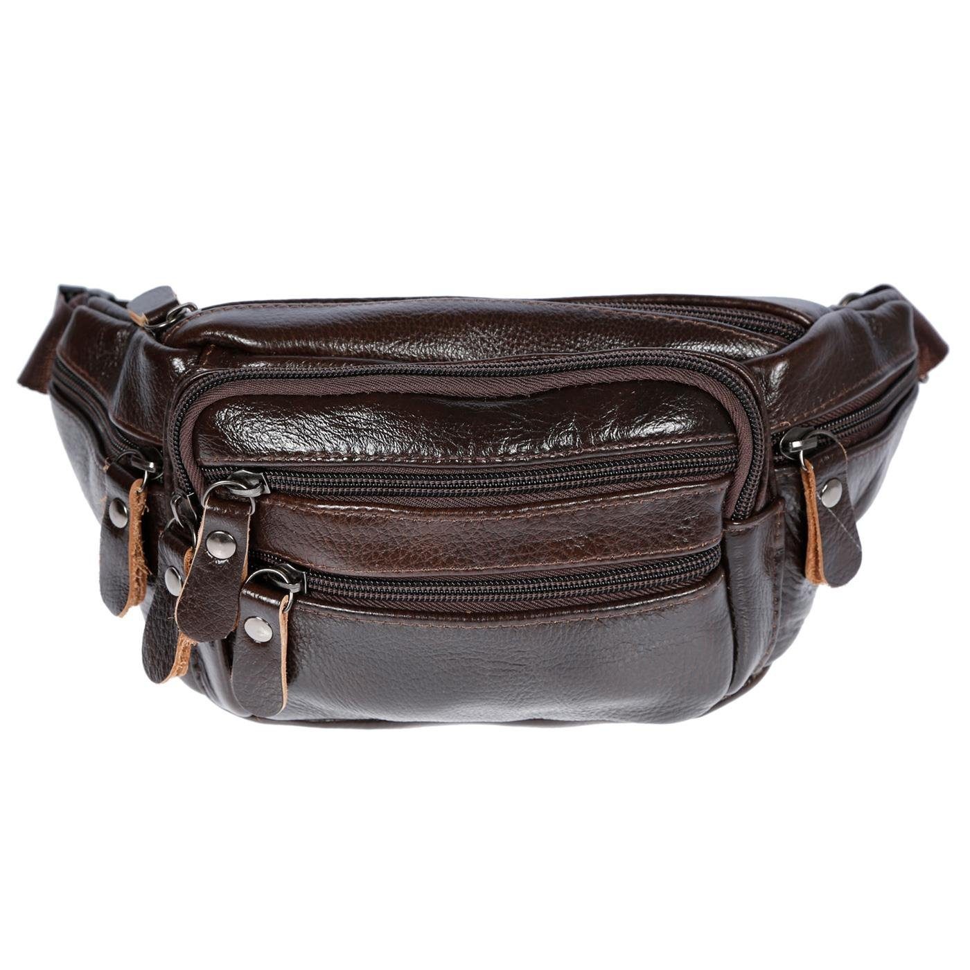 Christian Wippermann Bauchtasche Leder Bauchtasche für Herren Damen Schwarz Braun (1 tlg), Waistbag Hüfttasche Waist Bag