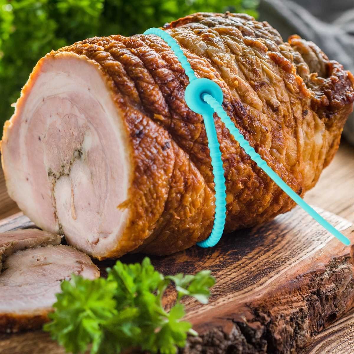 Lantelme Rouladenklammer Silikon 54cm Wiederverwendbar Fleisch Fisch Gemüse Rouladenbinder (12-tlg), 12 Stück Rouladenbänder Lebensmittelecht, Fleisch Gemüse Binder