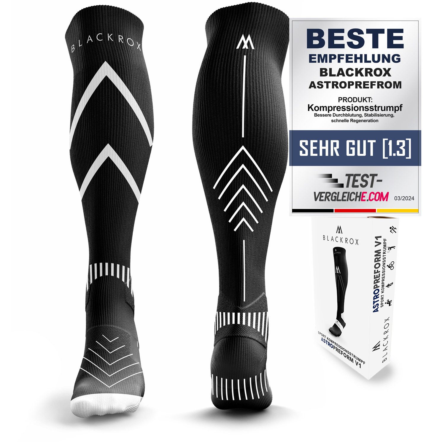BLACKROX Kompressionsstrümpfe [Vergleichssieger 2026] Astropreform V1, Gr. S-XXL, Damen und Herren
