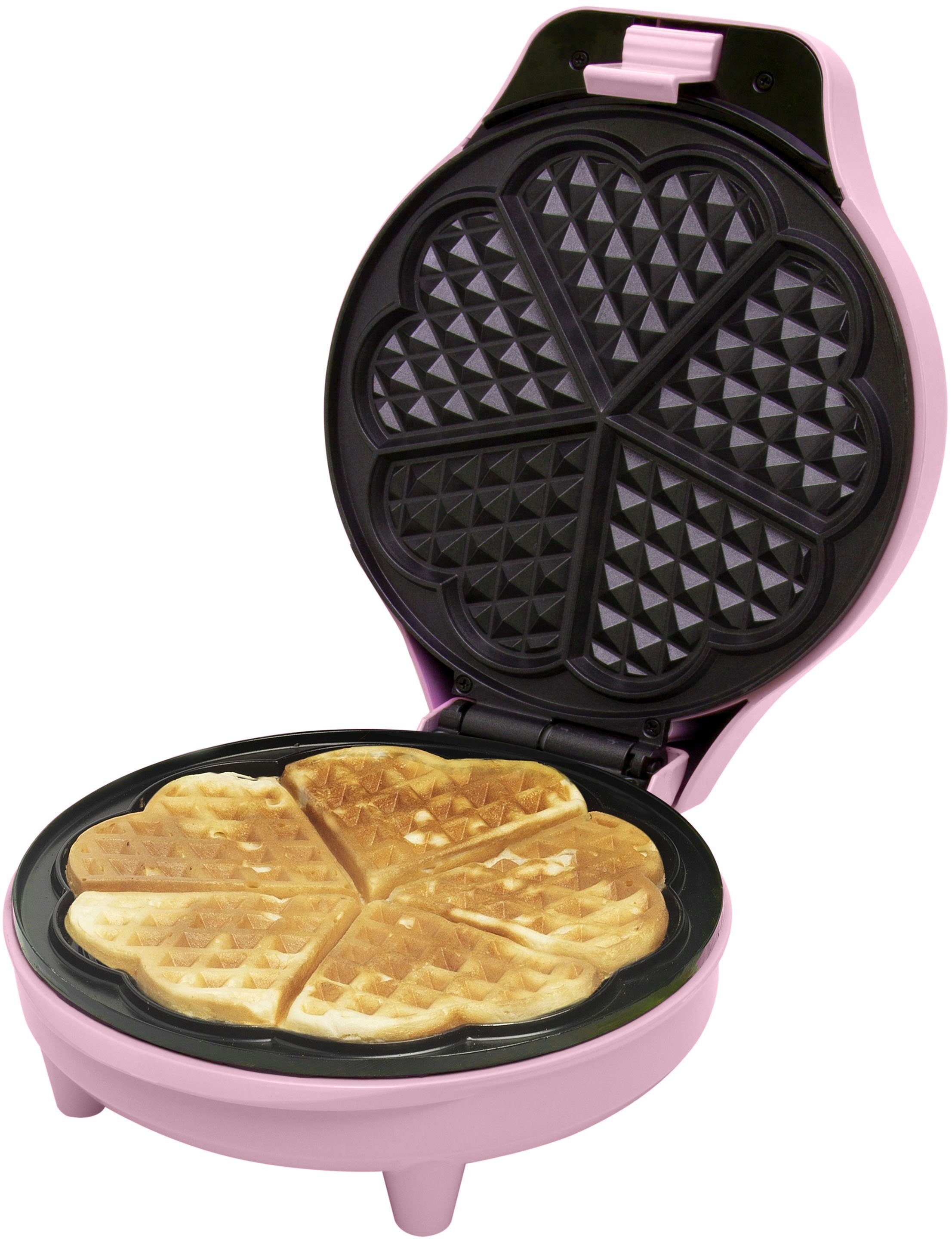 bestron Waffeleisen ASW217pink Sweet Dreams, 700 W, für klassische Herzwaffeln, mit Antihaftbeschichtung, Retro Design | Herzwaffeleisen