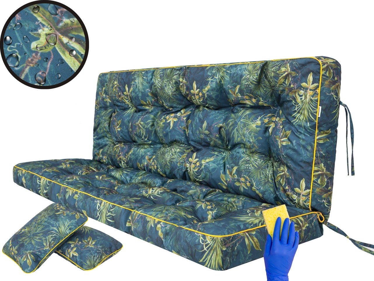 Bjird Bankauflage Pola 100 cm 120 cm 150 cm 180 cm, für Gartenbank und Hollywoodschaukel - inkl. 2 Stück Seitenkissen