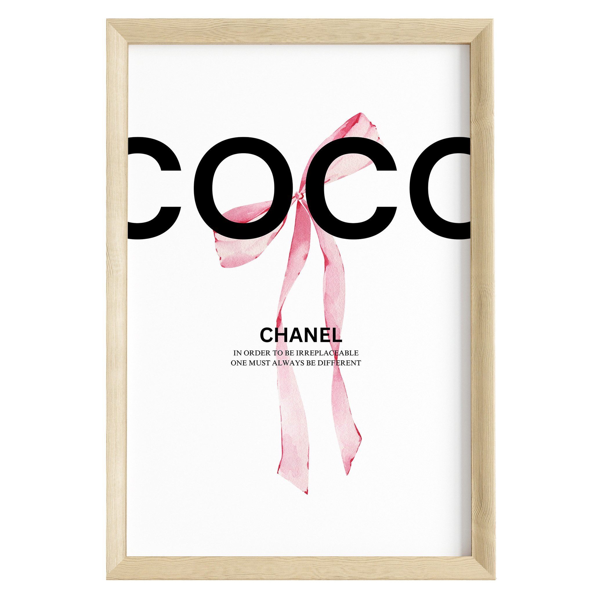 JUSTGOODMOOD Poster Premium ® Coco Chanel Zitat Poster · Rosa Schleife · ohne Rahmen, verschiedene Größen wählbar