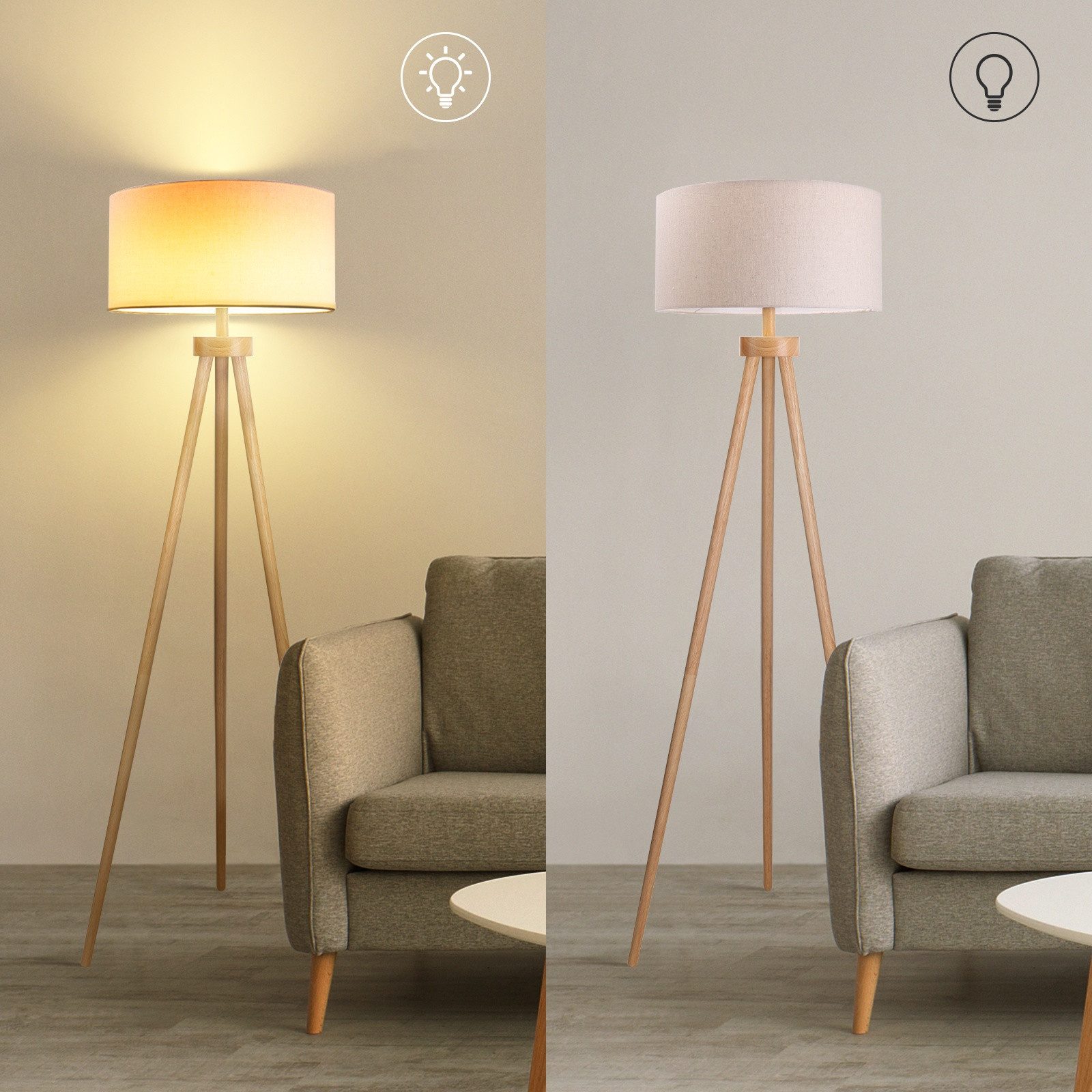 Aigostar LED Stehlampe Vintage mit Leinenschirm Lampenschirm und Fußschalter,143 cm Höhe – Bild 2 von 5