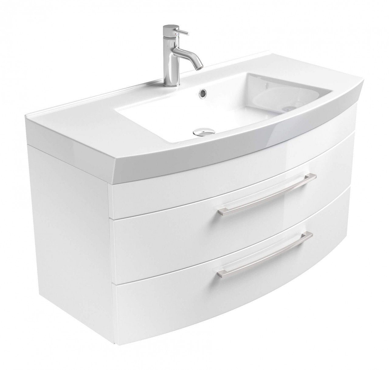 Waschtisch Bella I 99 Cm – Unterschrank Mit 2 Schubkästen, Softclose, Wildeiche Nachbildung, Inkl. Waschbecken