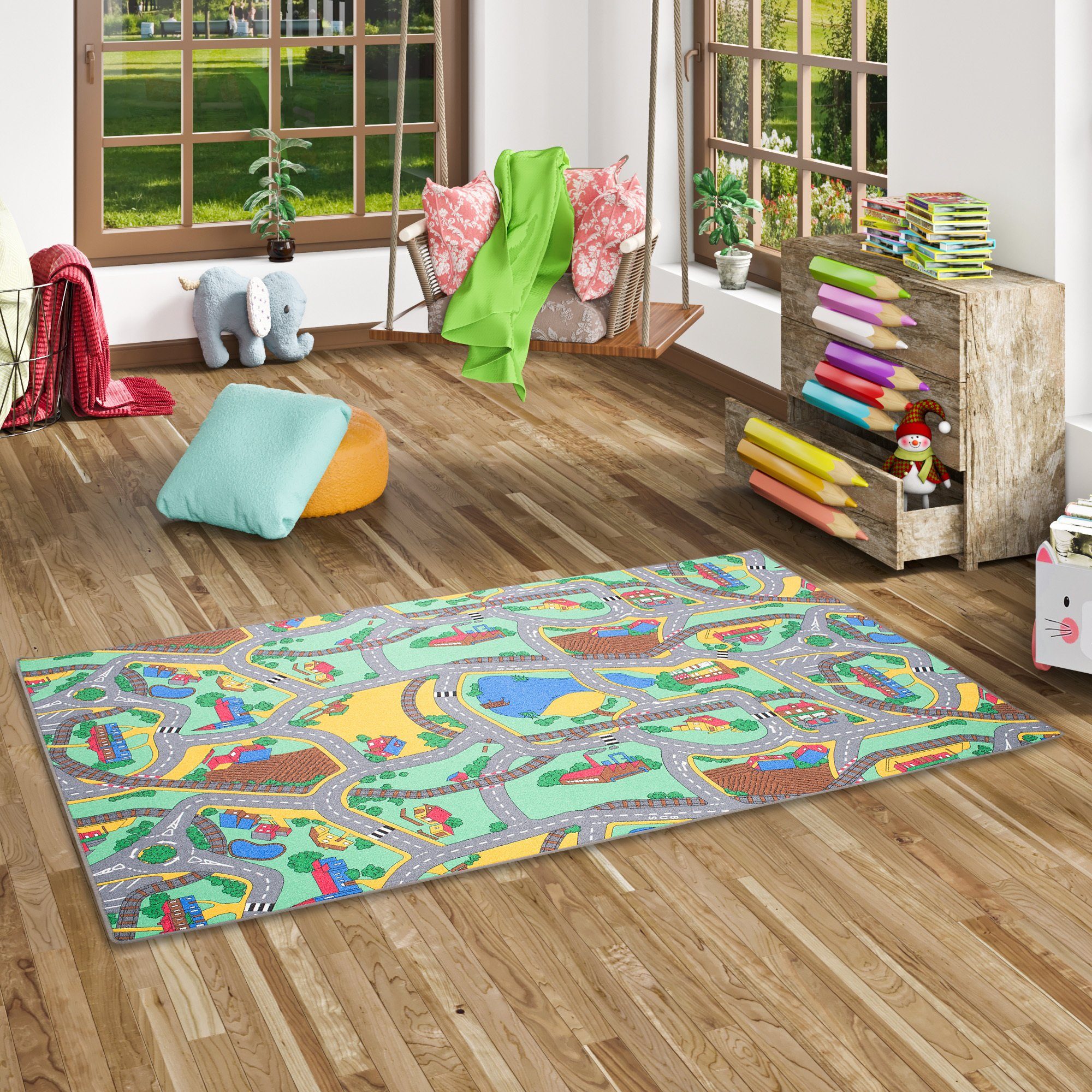 Kinderteppich Spielteppich Kinderzimmer Teppich Kinderteppich Auto Straßen,  TT Home, rechteckig, Höhe: 4 mm