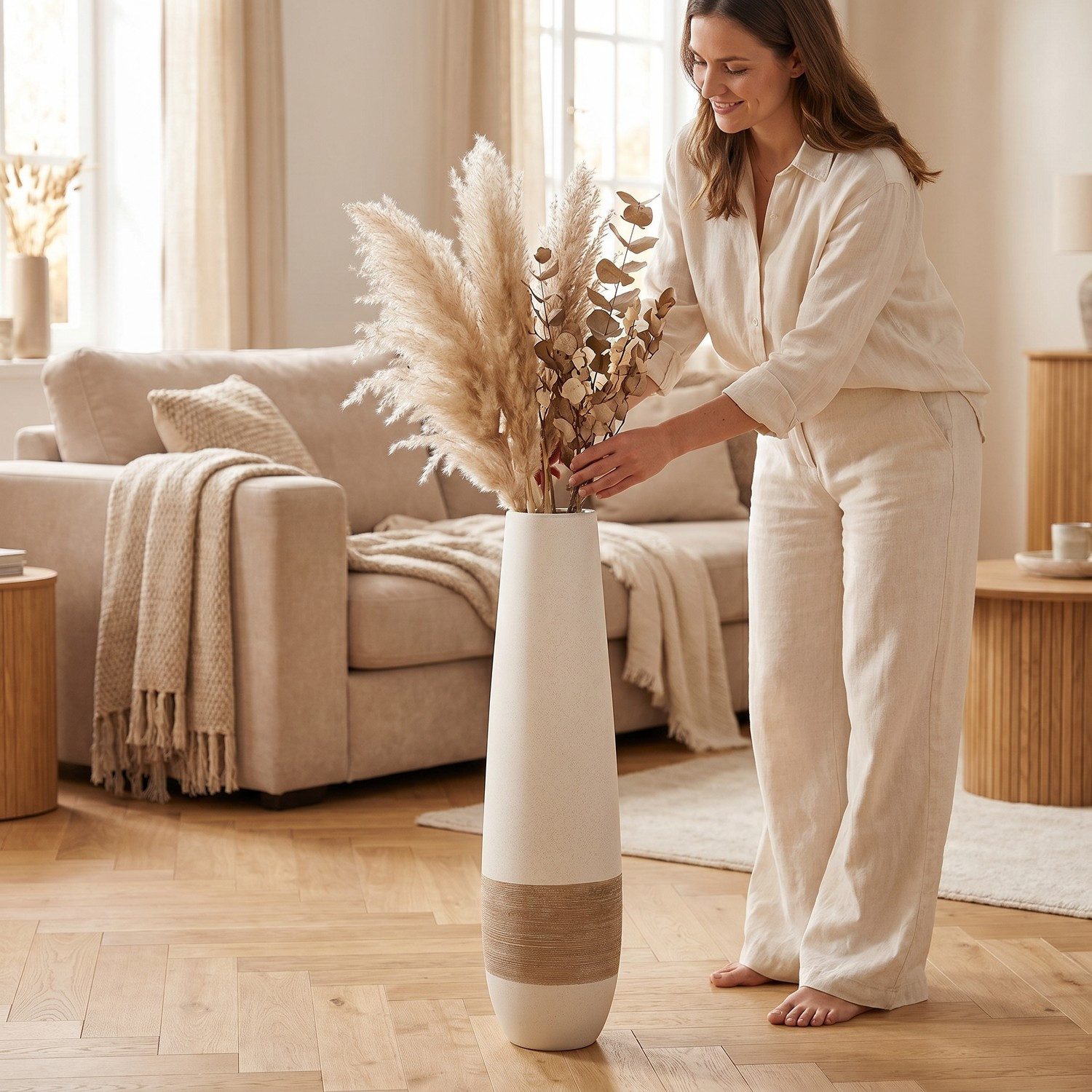 GILDE Bodenvase Vase Olbia creme H. 66 cm (1 St) – Bild 4 von 5