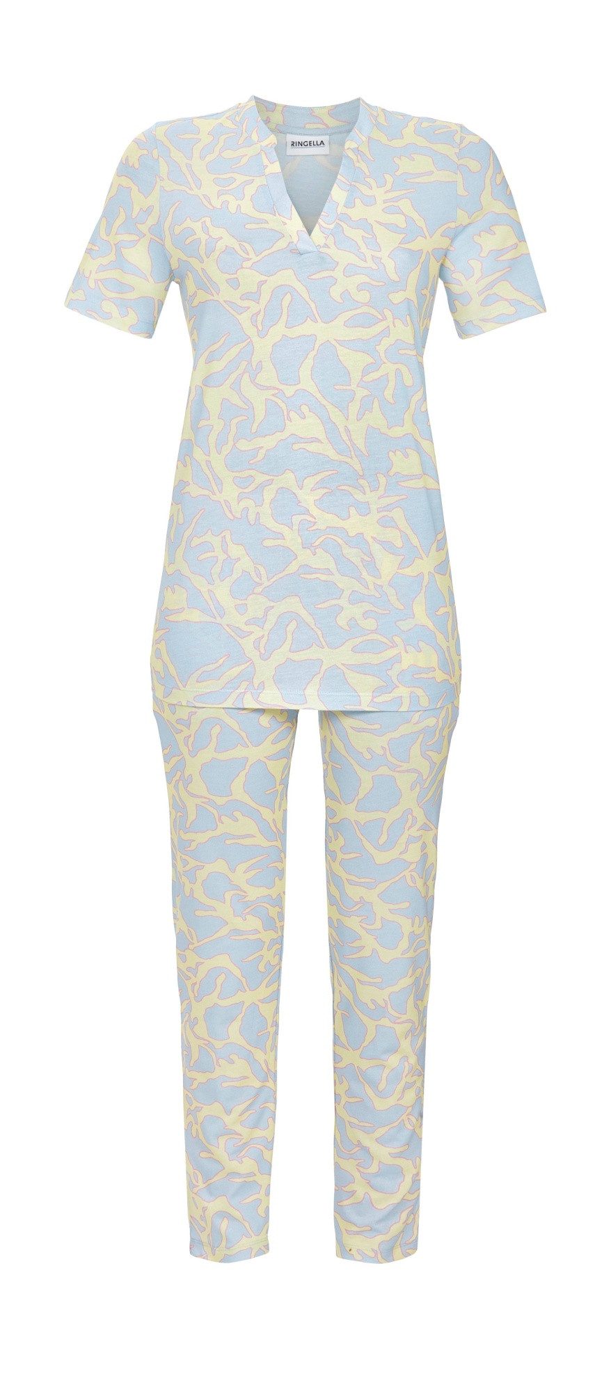 Pyjama - Schlafanzug mit V-Ausschnitt und 7/8 Hose mit Seitentaschen