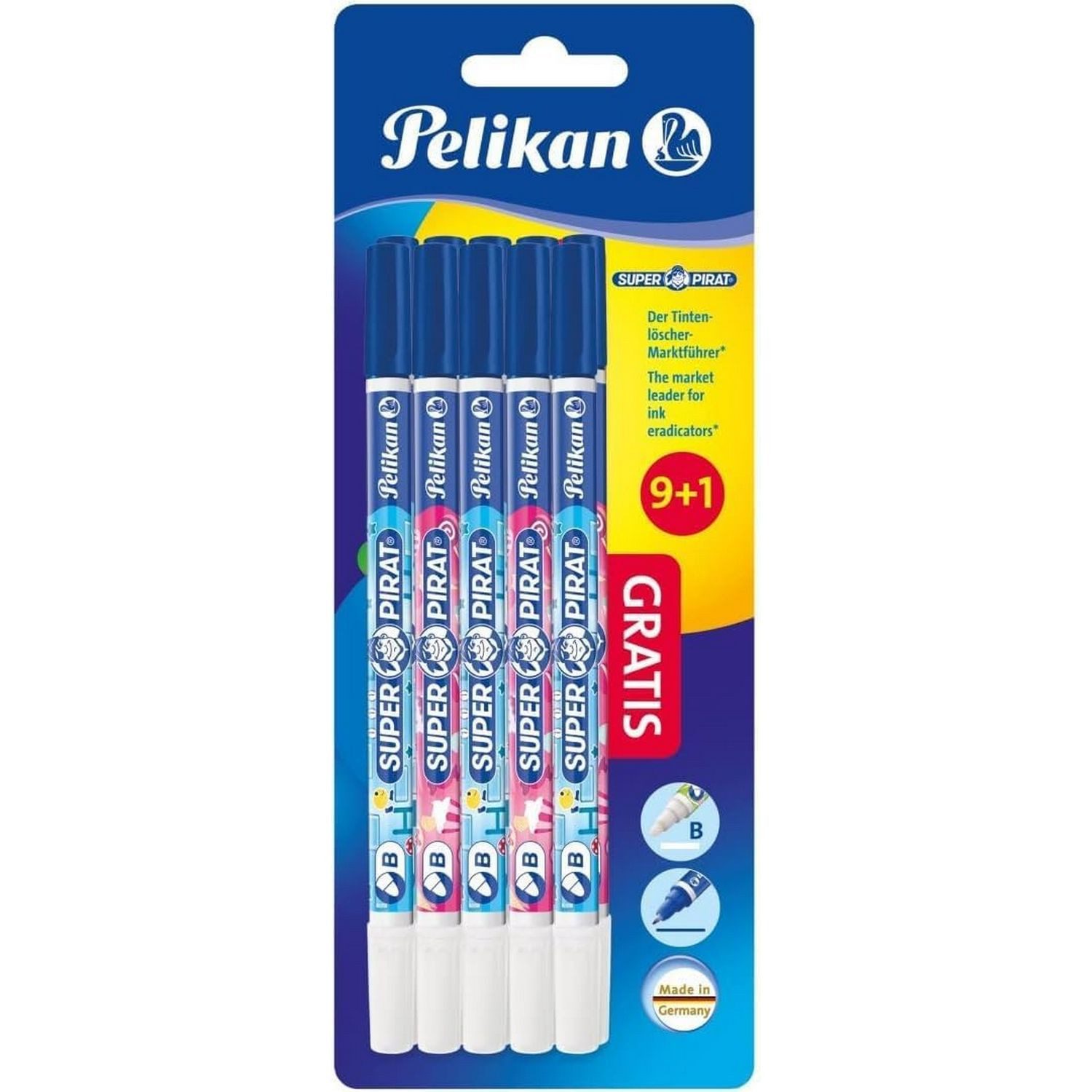 Pelikan Tintenkiller Pelikan Tintenlöscher Super Pirat 850B, 10er Blisterkarte, breite Keil