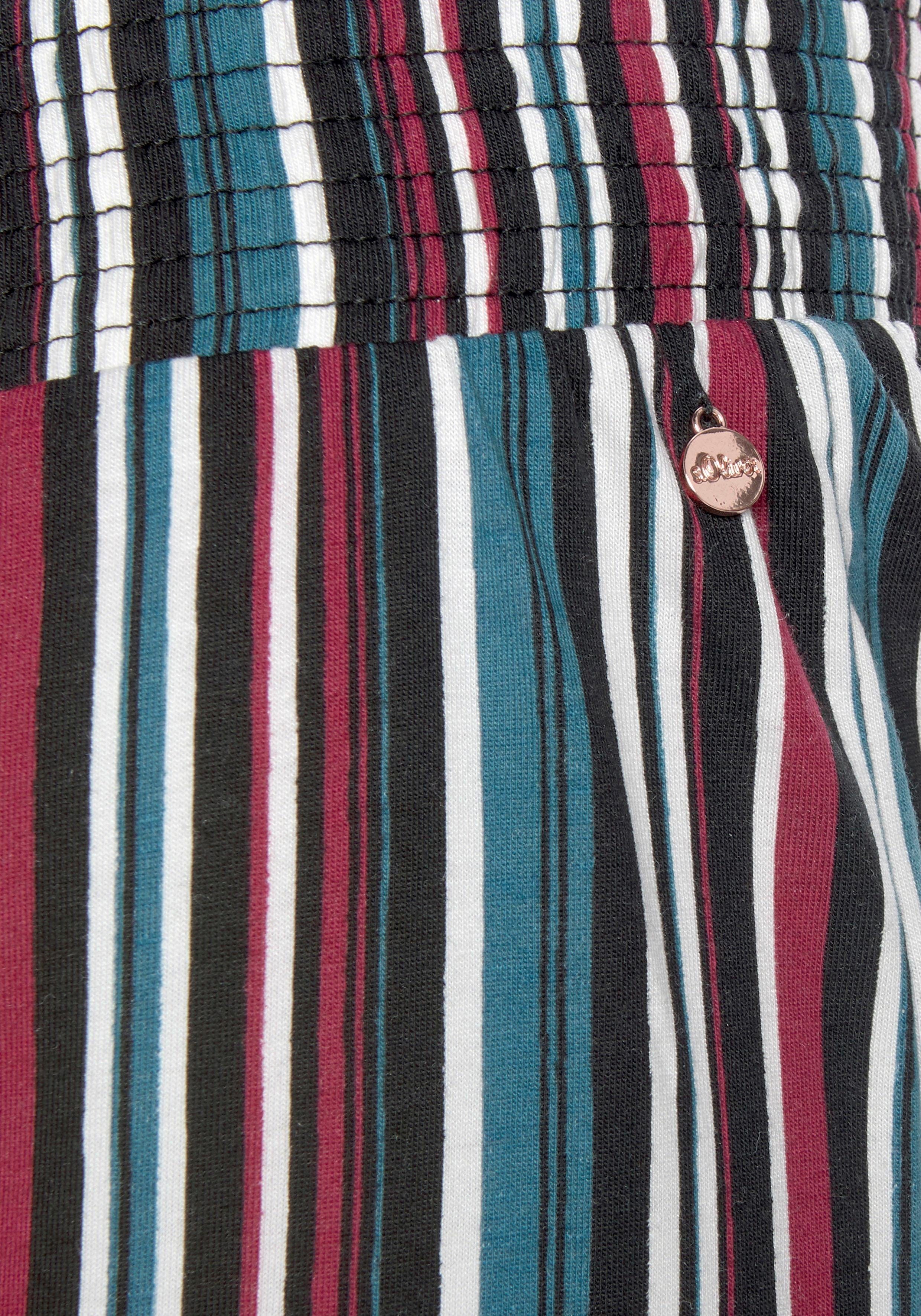 elastischem Pyjamahose im s.Oliver Allover-Muster Bund mit petrol-weinrot-gestreift
