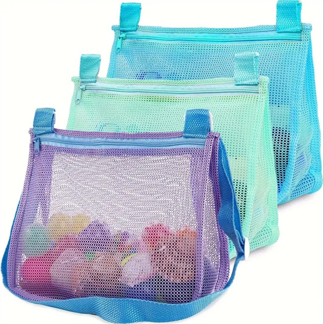 RefinedFlare Sandform-Set 3 Stück bunte Netz-Strandtaschen für Kinder, verstellbar