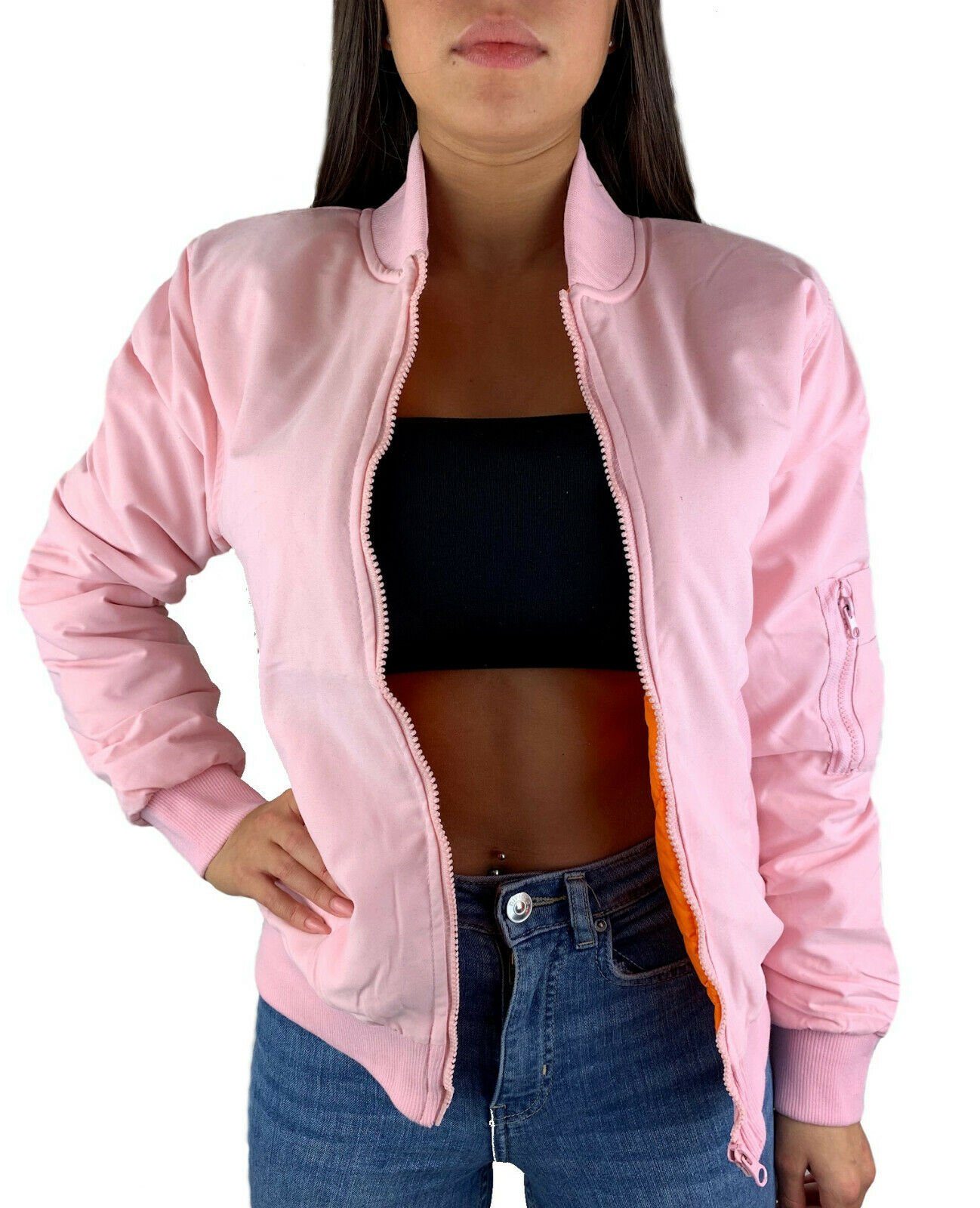 Worldclassca Bomberjacke Worldclassca DAMEN BOMBER JACKE BOMBERJACKE RETRO PILOTEN BIKER ÜBERGANGS BLOUSON FLIEGERJACKE KURZ MIT REIßVERSCHLUSS ZIP VIELE FARBEN S-L