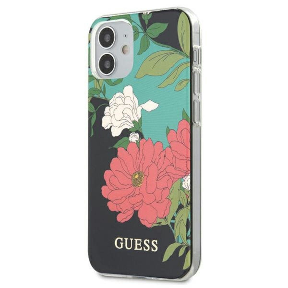Guess Handyhülle GUESS Schutzhülle für Apple iPhone 12 Mini Schwarz Flower Hülle Case Cover Etui NEU
