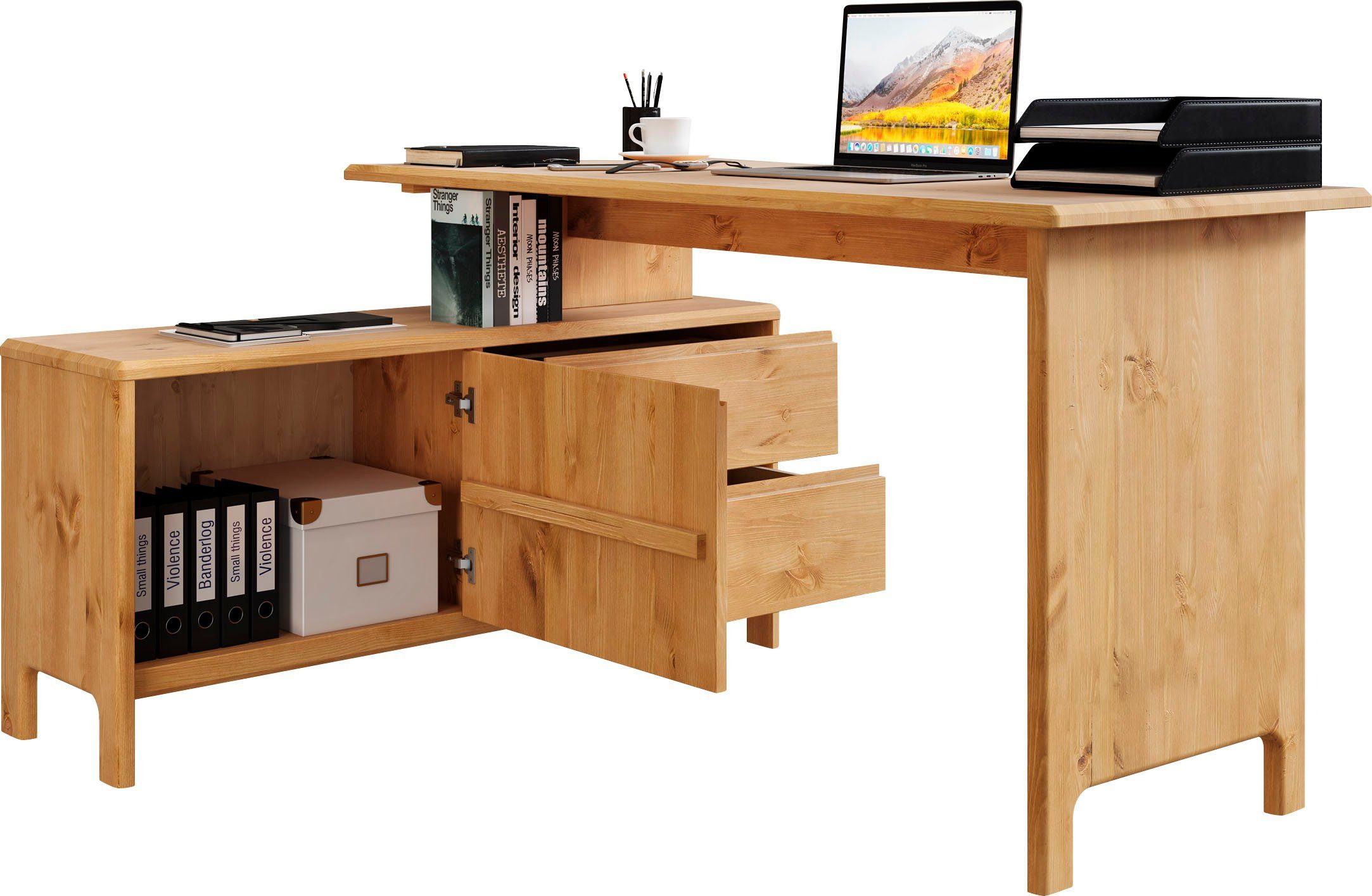OTTO home Schreibtisch Luven, aus Massivholz, in 2 Breiten, variable Nutzung als Schreibtisch oder Eckschreibtisch