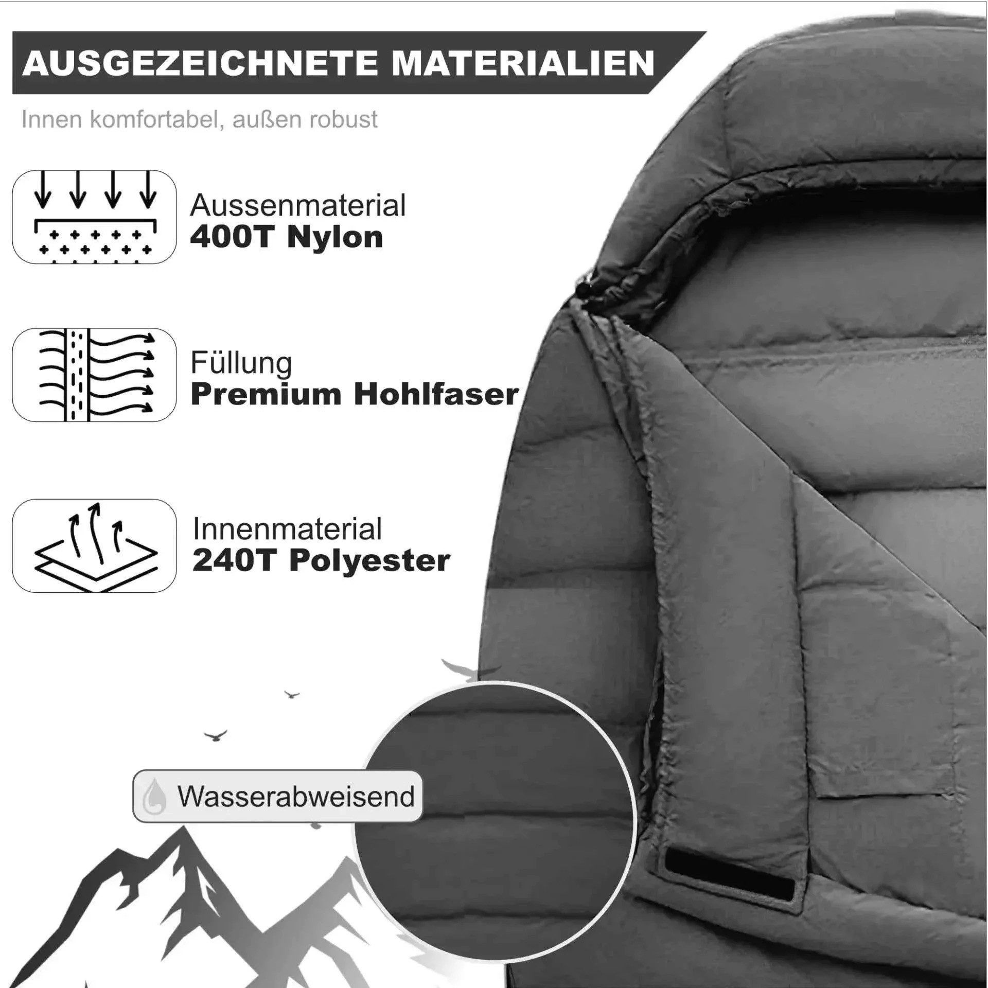 Norskskin Mumienschlafsack Mumienschlafsack Norskskin Ultralight Grau 800 g 205 cm Koppelbar, Ultraleicht, Schlafsack koppelbar, Kopfkissenfach