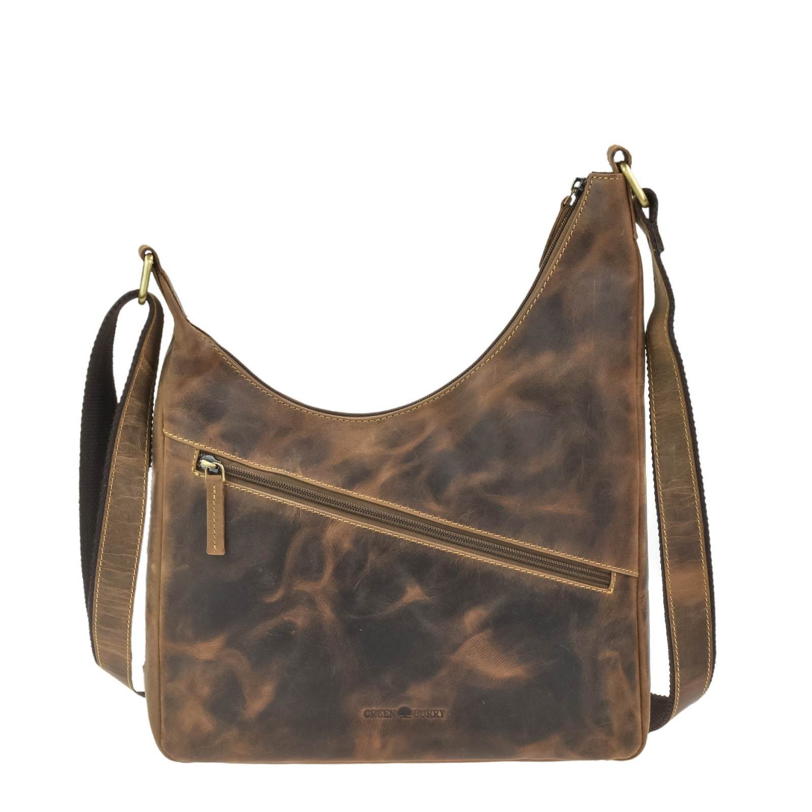 Greenburry Umhängetasche Leder Schultertasche Vintage flach antikbraun Damentasche