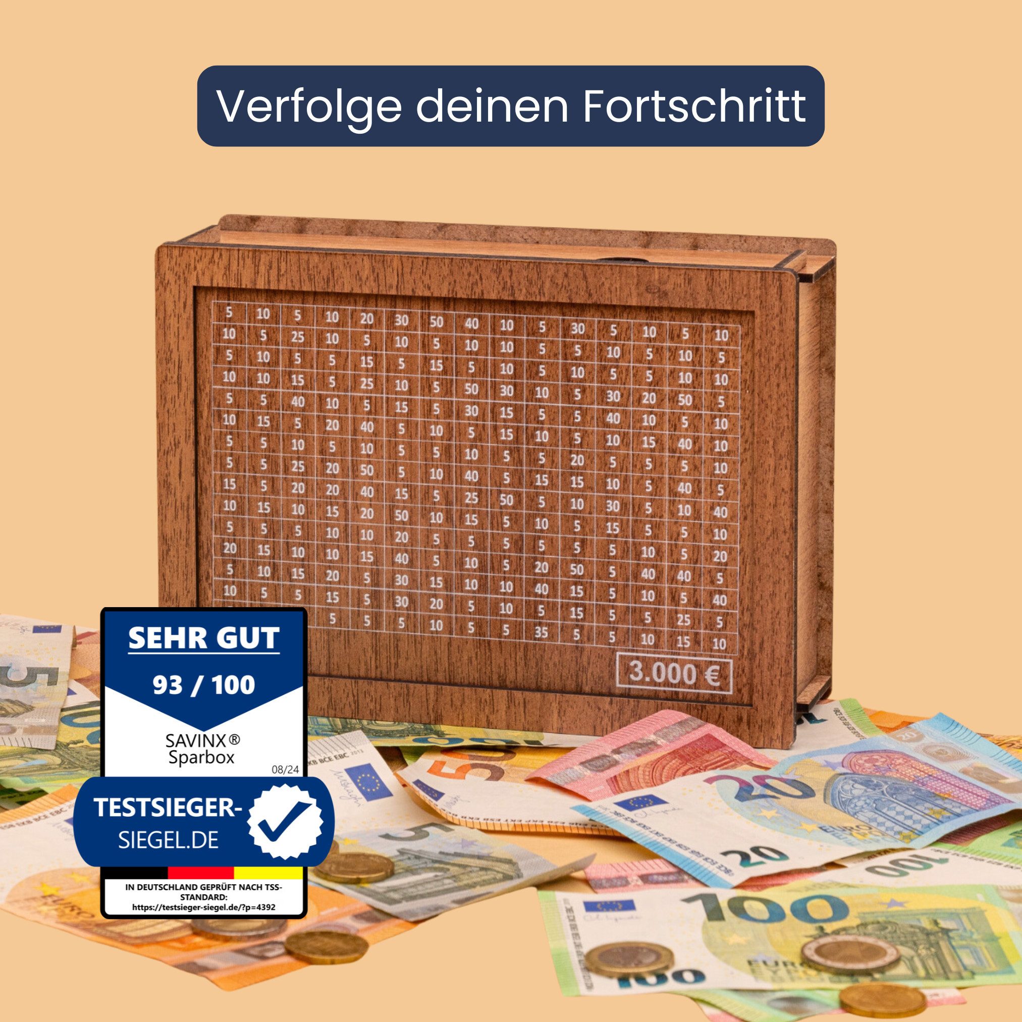 SavinX Spardose SparBox Original (6Größen) - mit Zahlen zum Ankreuzen•Wiederverwendbar