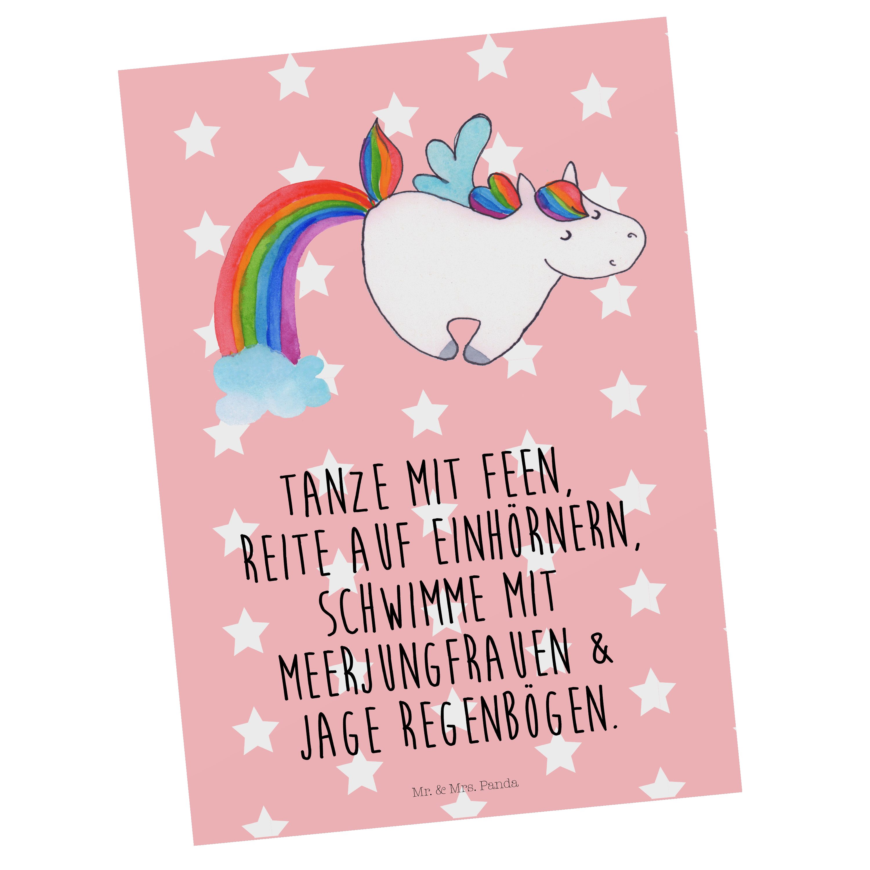 Mr. & Mrs. Panda Postkarte Einhorn Pegasus - Rot Pastell - Geschenk, Regenbogen, Geburtstagskart