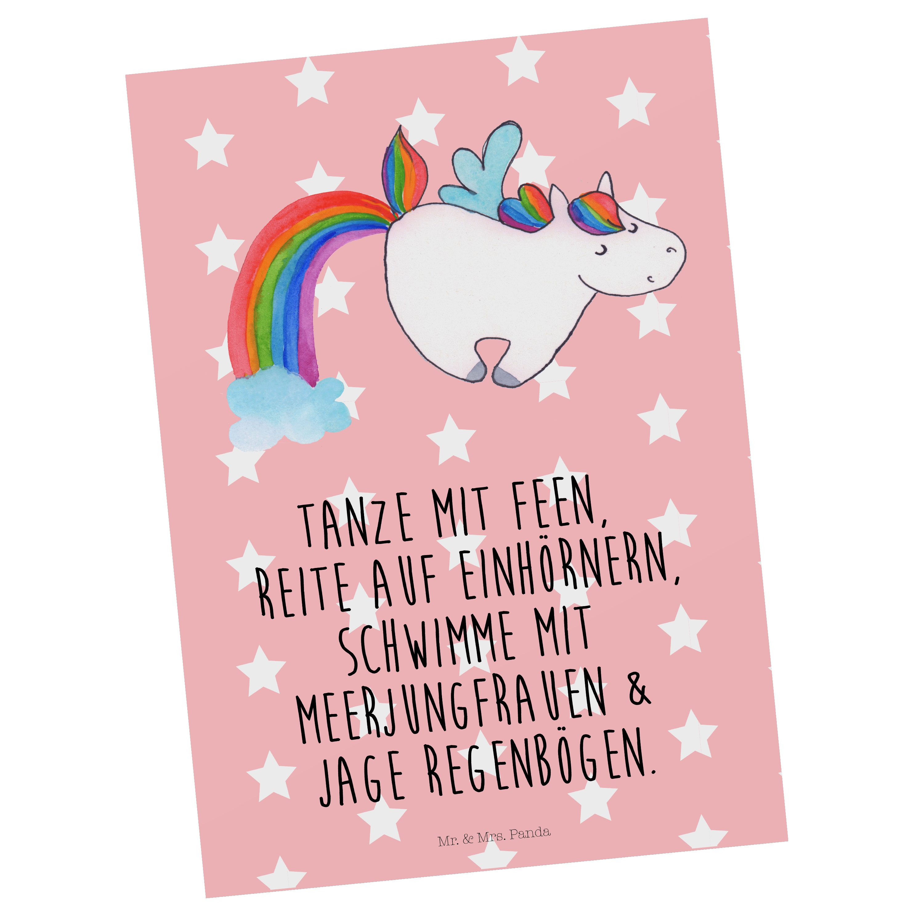 Mr. & Mrs. Panda Postkarte Einhorn Fliegendes Pferd, Postkarte, Rot Pastell, Regenbogen, Ansicht, Grußkarte kunstkarte Kunstkarten