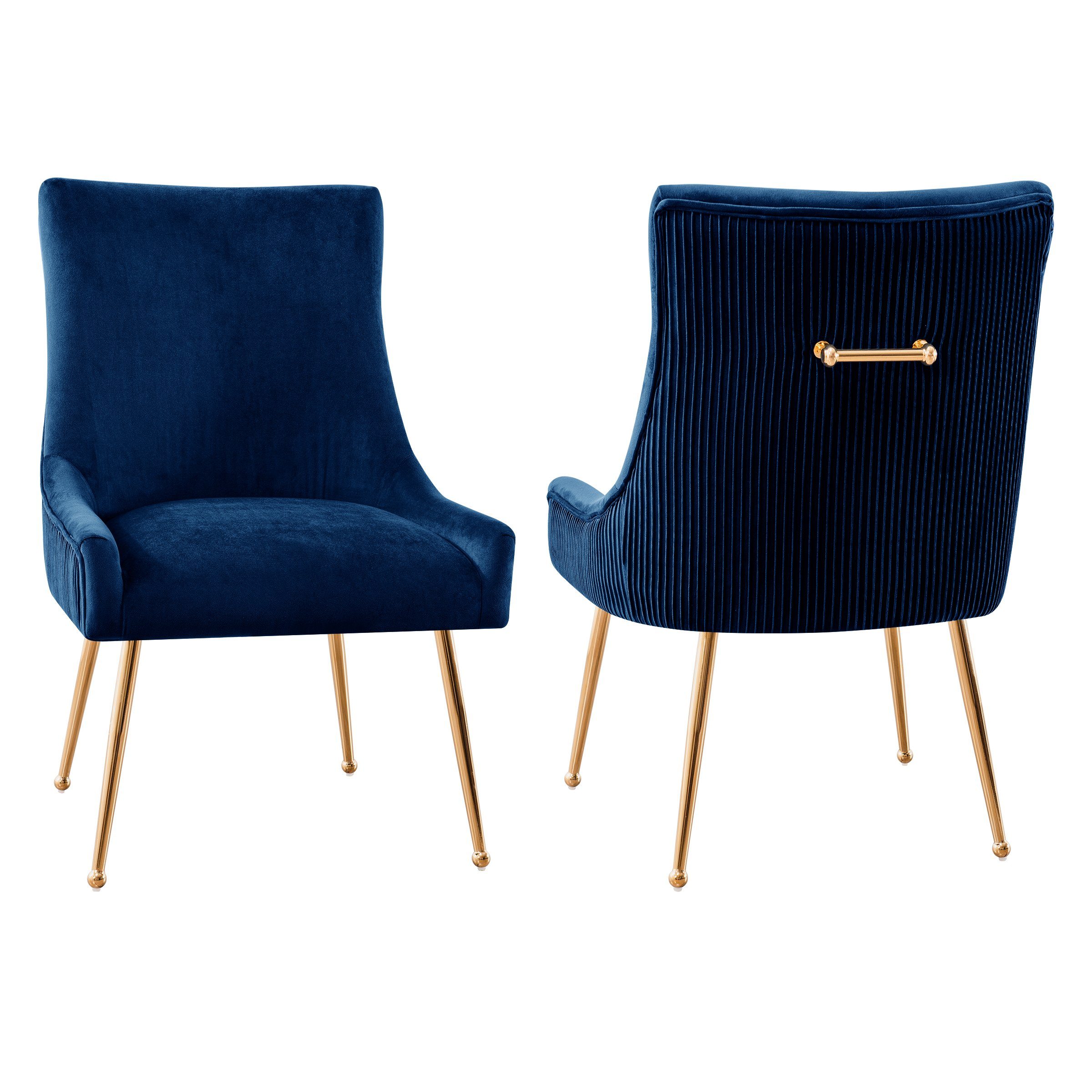 SUBRTEX Esszimmerstuhl Sessel mit Rückenlehne, 2er Set, Schwammpolster, Ständer aus Metall Marineblau | Stühle