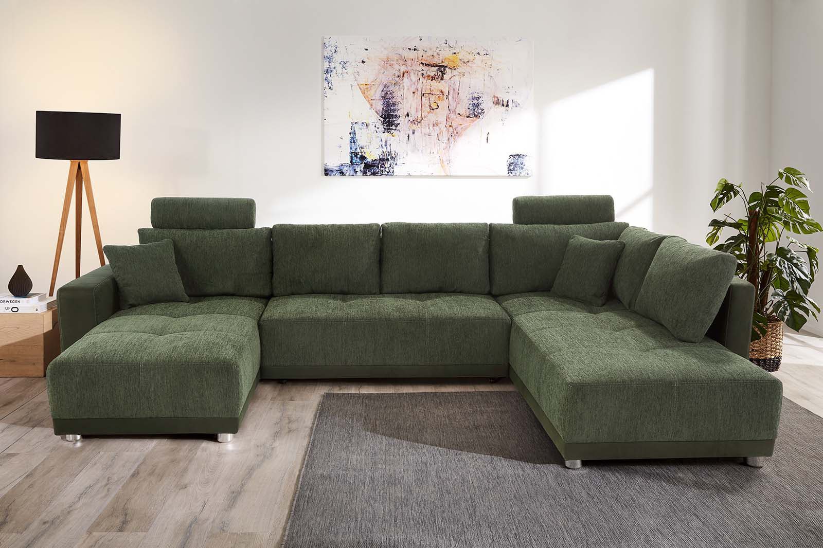 Jockenhöfer Gruppe Wohnlandschaft Orlando U-Form, B: 337 cm, Liegefl. 135x305 cm, mit Schlaffunktion, Bettkasten, 2 Kopfstützen & 2 Zierkissen,Federkern