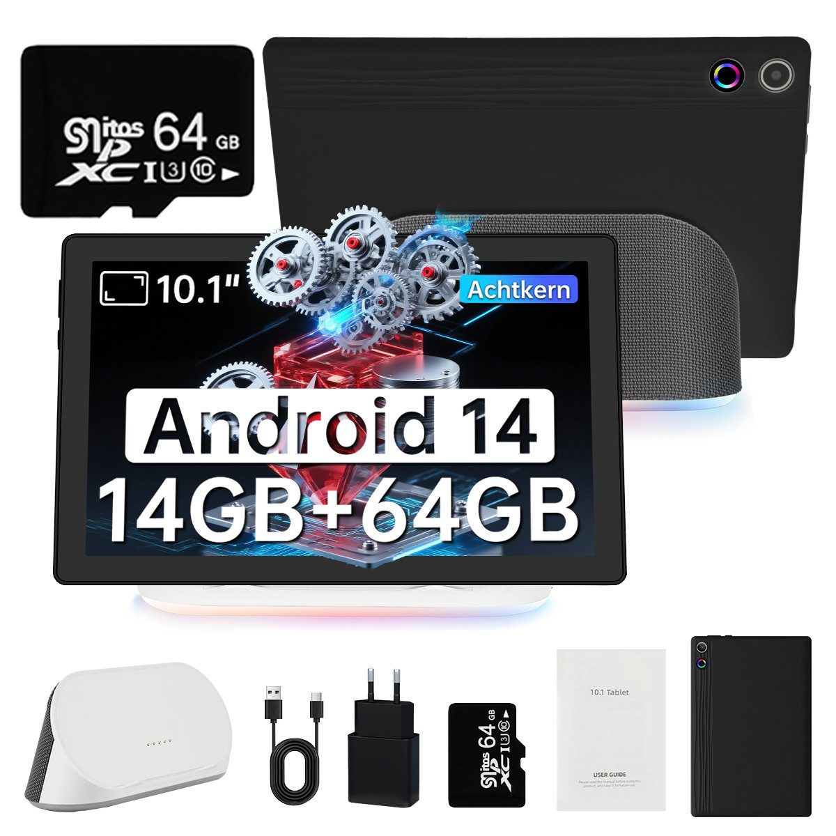 Happybe 10 Zoll Octa Core 3GB+64GB AI Cloud Album HD Display WiFi6 Dock Tablet (10", 64 GB, Android, WiFi6, BT 5.0)