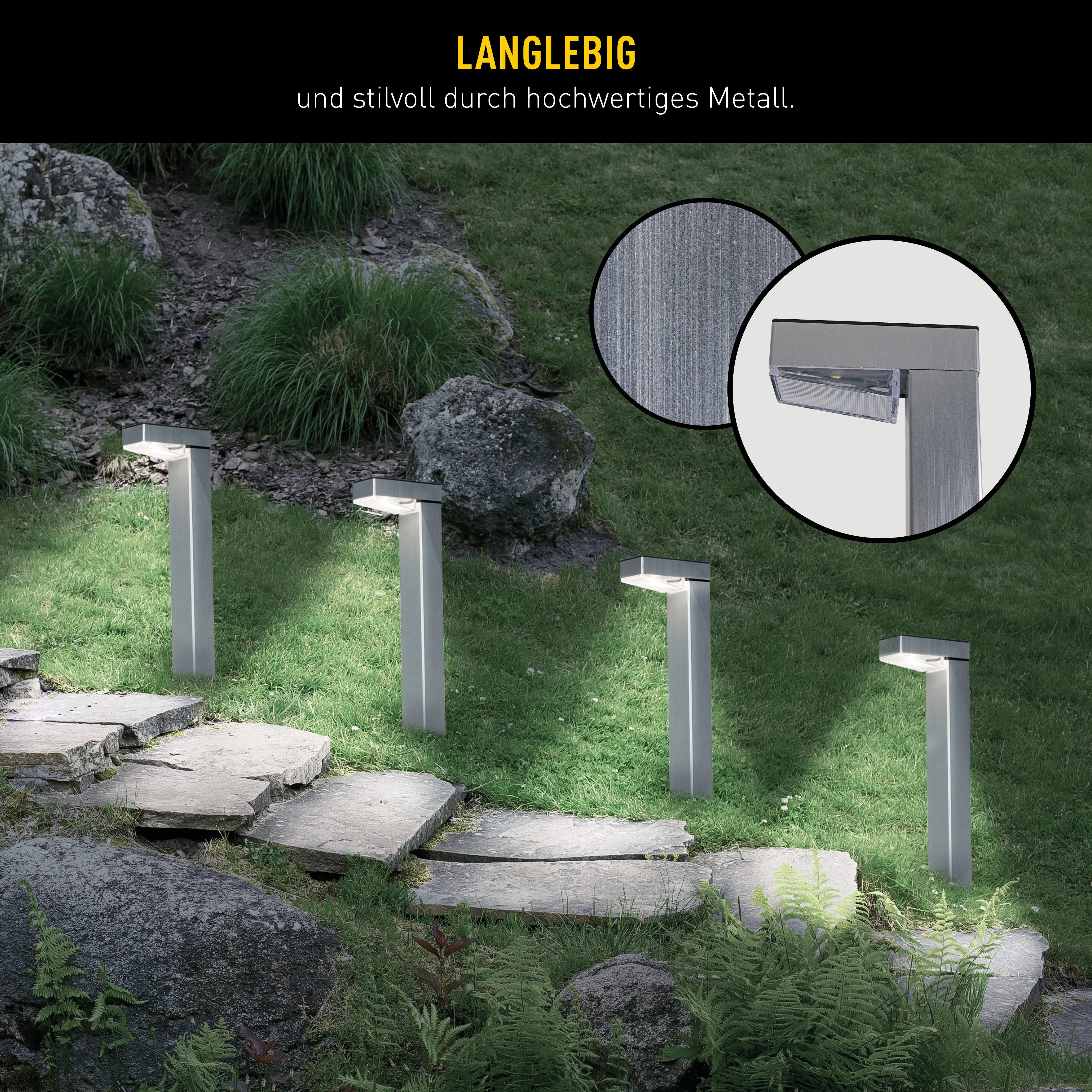 näve LED Solarleuchte Kyoto, LED fest integriert, Neutralweiß, 4er Set L-förmige Leuchten, je H: 42cm, LED neutralweiß, silberfarben