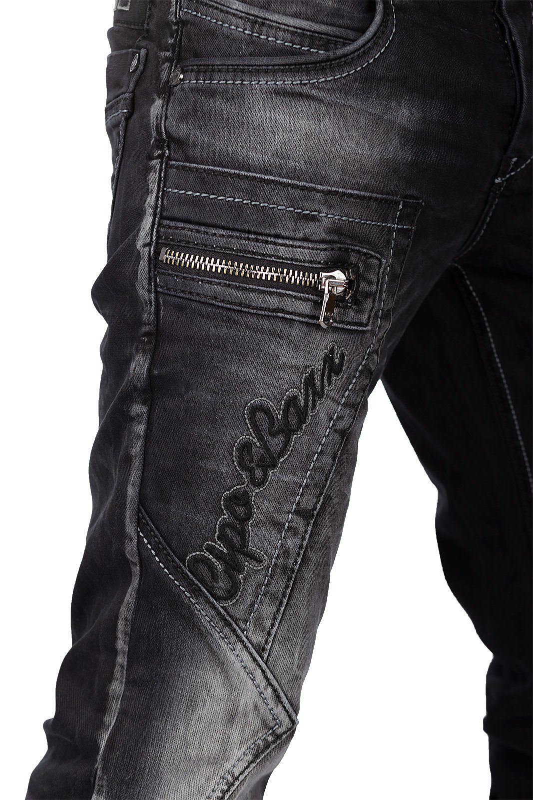 Cipo & Baxx 5-Pocket-Jeans Hose BA-CD296 (1-tlg) mit Reißverschlüssen und Verzierungen