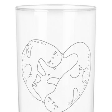 Mr. & Mrs. Panda Glas 400 ml Otter Herz - Transparent - Geschenk, Seeotter, Wasserglas mit, Premium Glas, Magische Gravur