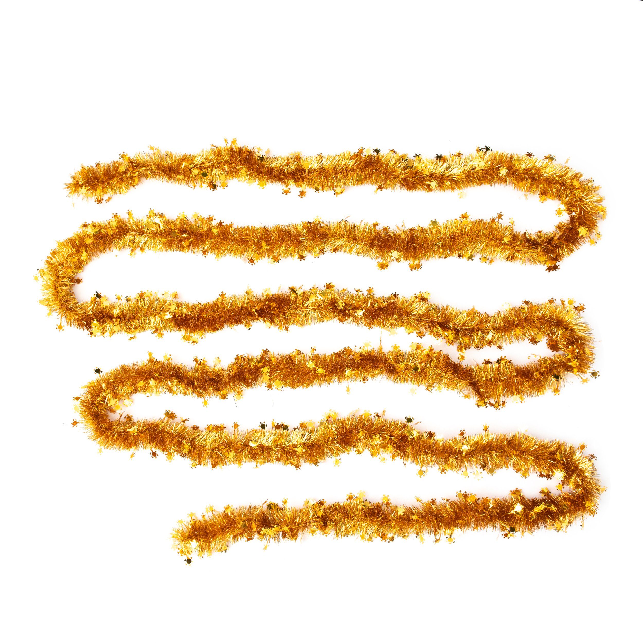 DekoPrinz® Girlanden Weihnachtsschmuck künstlich, Gold, Ø100mm x 6m Schneeflocken-Kette Gold