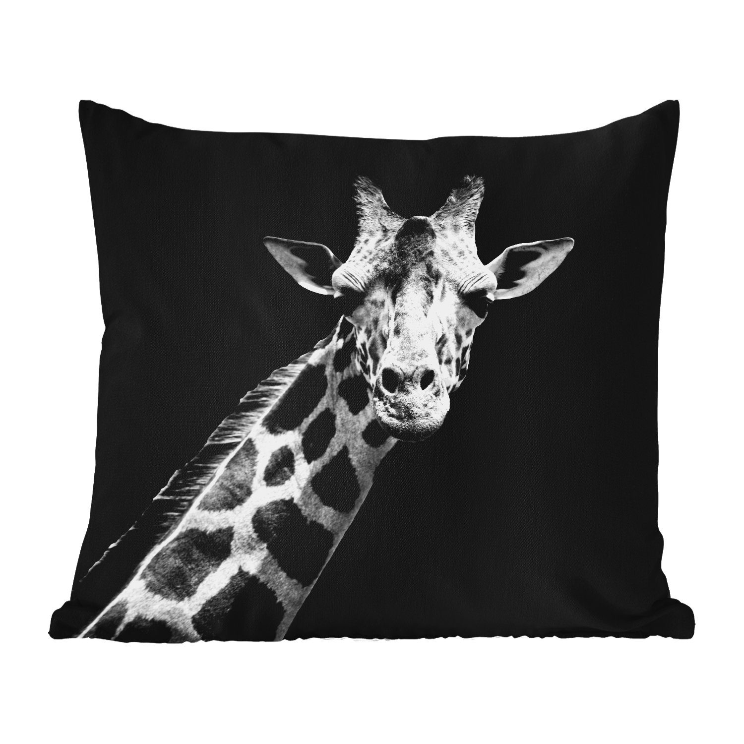 MuchoWow Dekokissen Giraffe - Schwarz-Weiß Kissenhülle, Outdoor - Dekokissen, Dekokissenbezug, - Wildtiere Porträt, Kissenbezüge