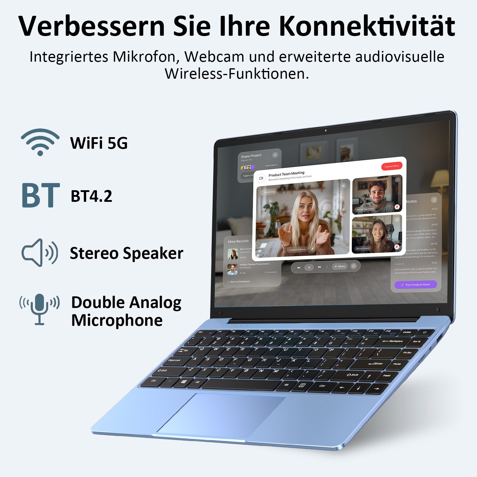 bvate Laptop, 14 Zoll, N4020, 6GB RAM, 256GB SSD Notebook Notebook (35 cm/14 Zoll, Celeron N4020 N4020 Celeron N4020, Celeron N4020, 6 GB, 256 GB SSD, 180° Drehung/Low Blue Light-Zertifizierung/Deutsche Tastaturaufkleber) blau