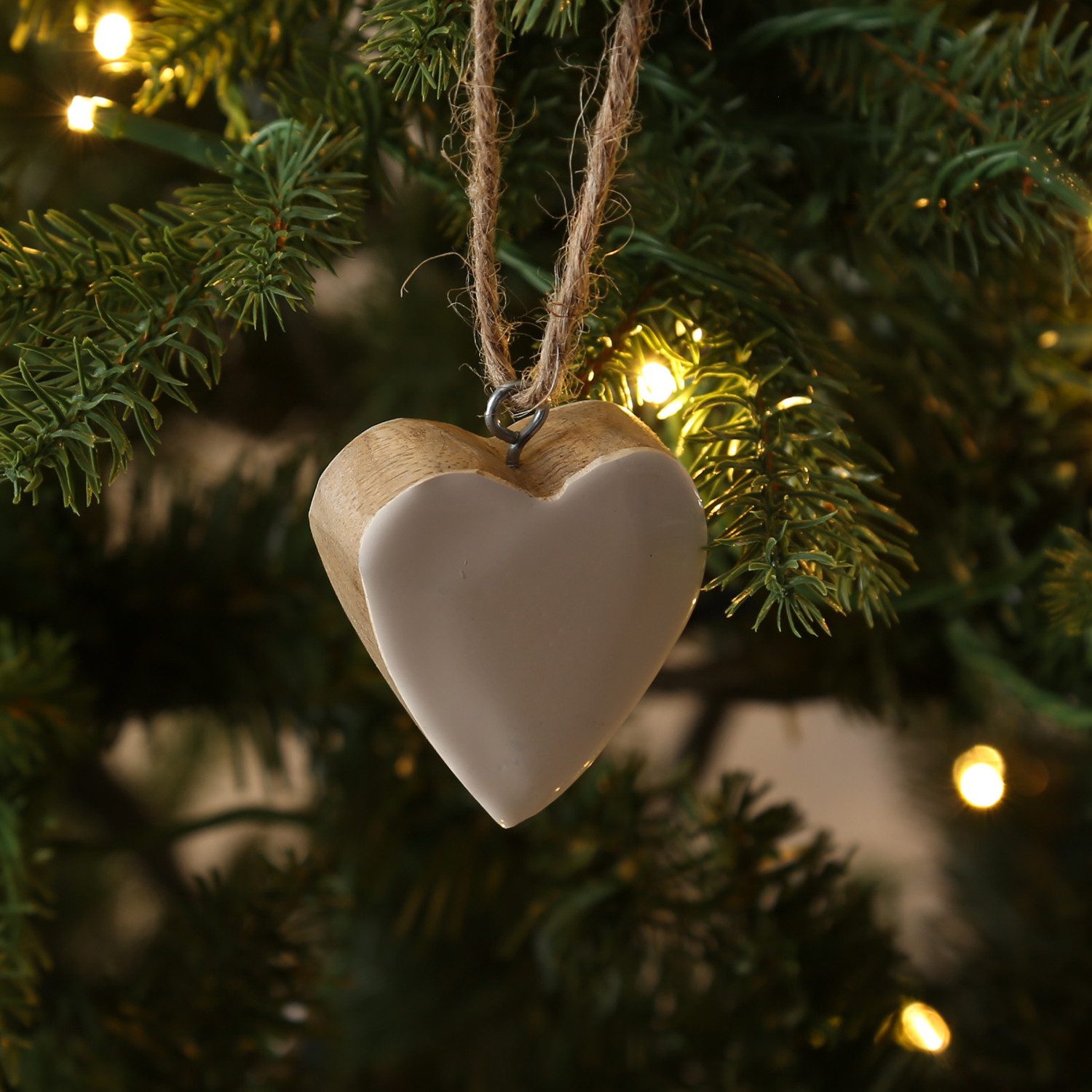 MARELIDA Christbaumschmuck Holzherz Dekoherz Hängeherz Mangoholz Kordel emailliert natur weiß