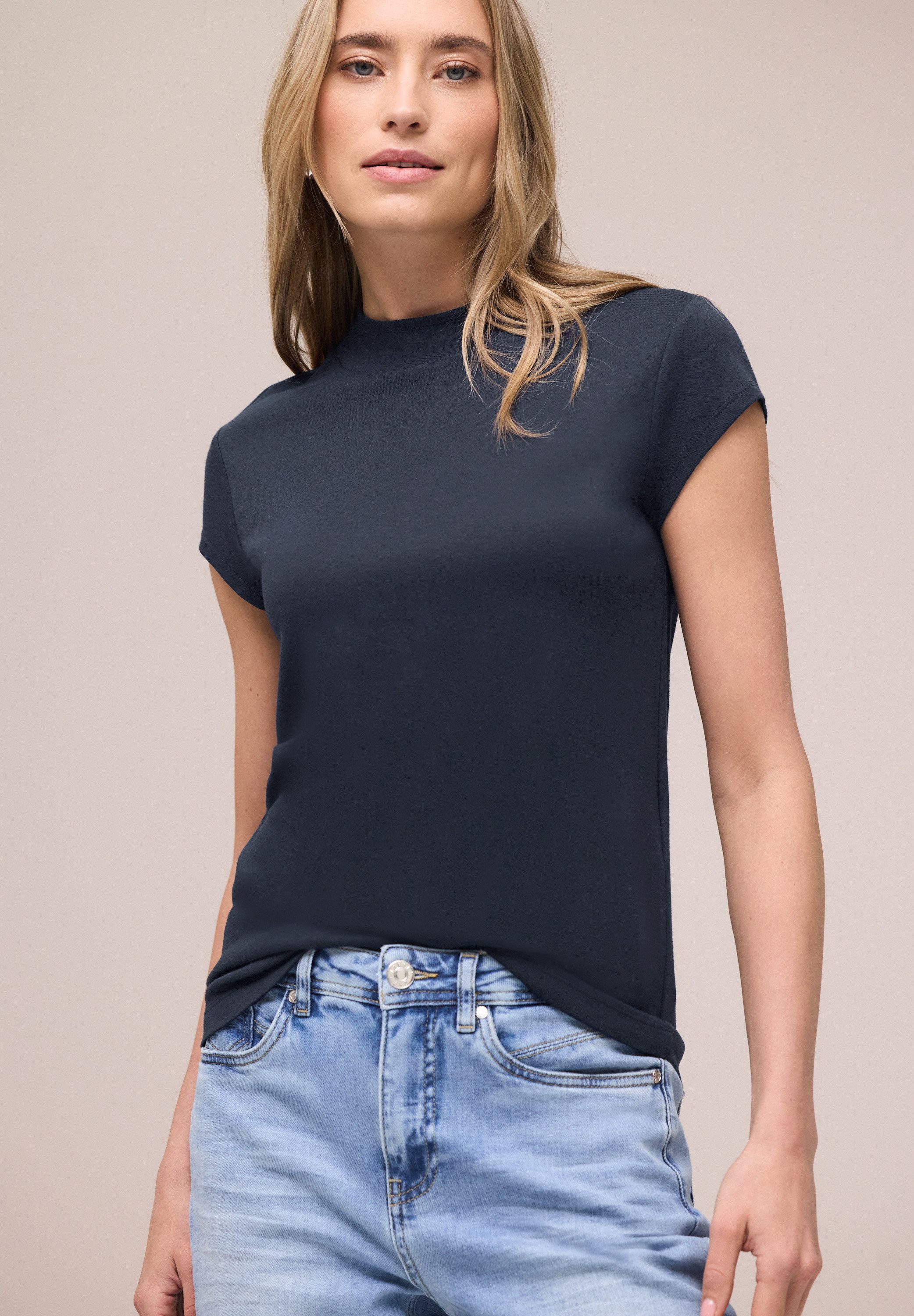 STREET ONE Kurzarmshirt Sommershirt mit Turtle Neck