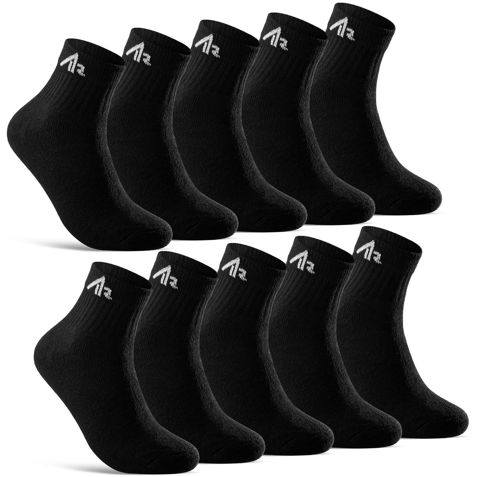 sockenkauf24 Sportsocken 10 Paar "i1R" Kurzsocken Sport Socken Tennissocken (Schwarz, 43-46) Herren Damen Baumwolle - 10301